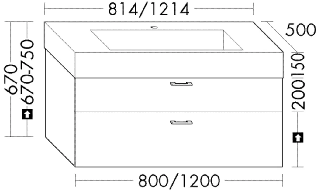 Mineralguss-Waschtisch Crono inkl. Waschtischunterschrank, Mineralguss-Waschtisch;Beckenmaß 770x330 mm;Muldentiefe: 130 mm;Waschtischunterschrank;1 Schublade oben, 350 mm tief, mit Siphonausschnitt;1 Auszug unten, 350 mm tief;inkl. cleanFlow, Tiefe: 500