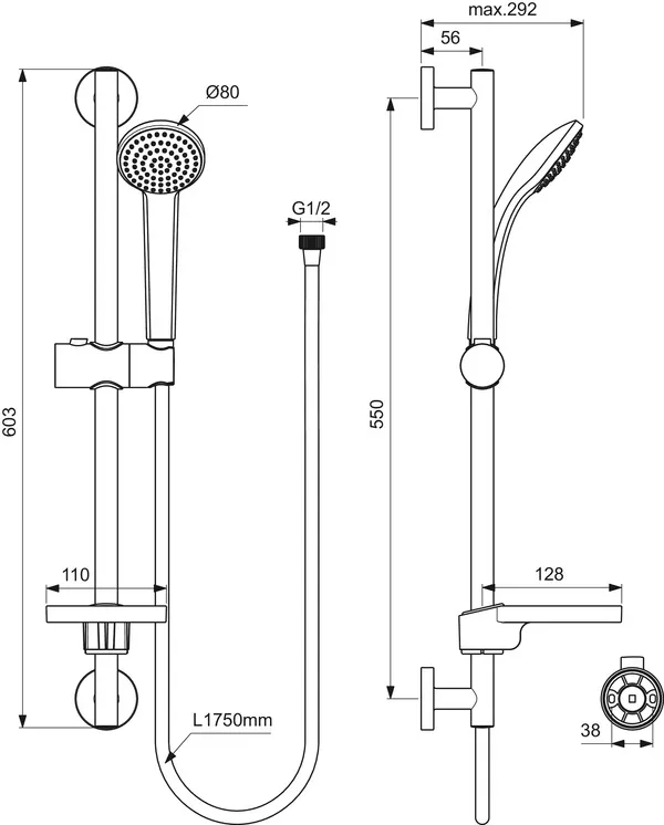 Ideal Standard IdealRain Brausekombination B9501AA 600mm 1-Funktionshandbrause Chrom
