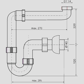 Raumsparsiphon für Waschtisch G1 1/4" × 40 mm