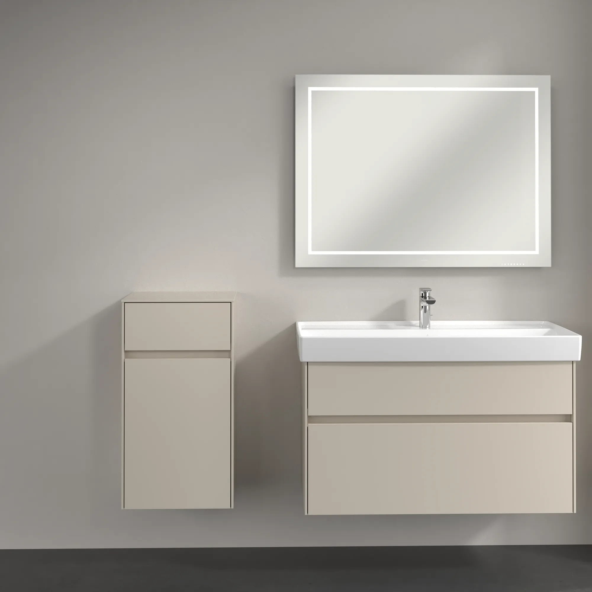 Villeroy & Boch Seitenschrank Collaro C03200, Cashmere Grey, 404x748x349 mm, 1 Tür, 1 Schublade mit SoftClosing, Wandmontage
