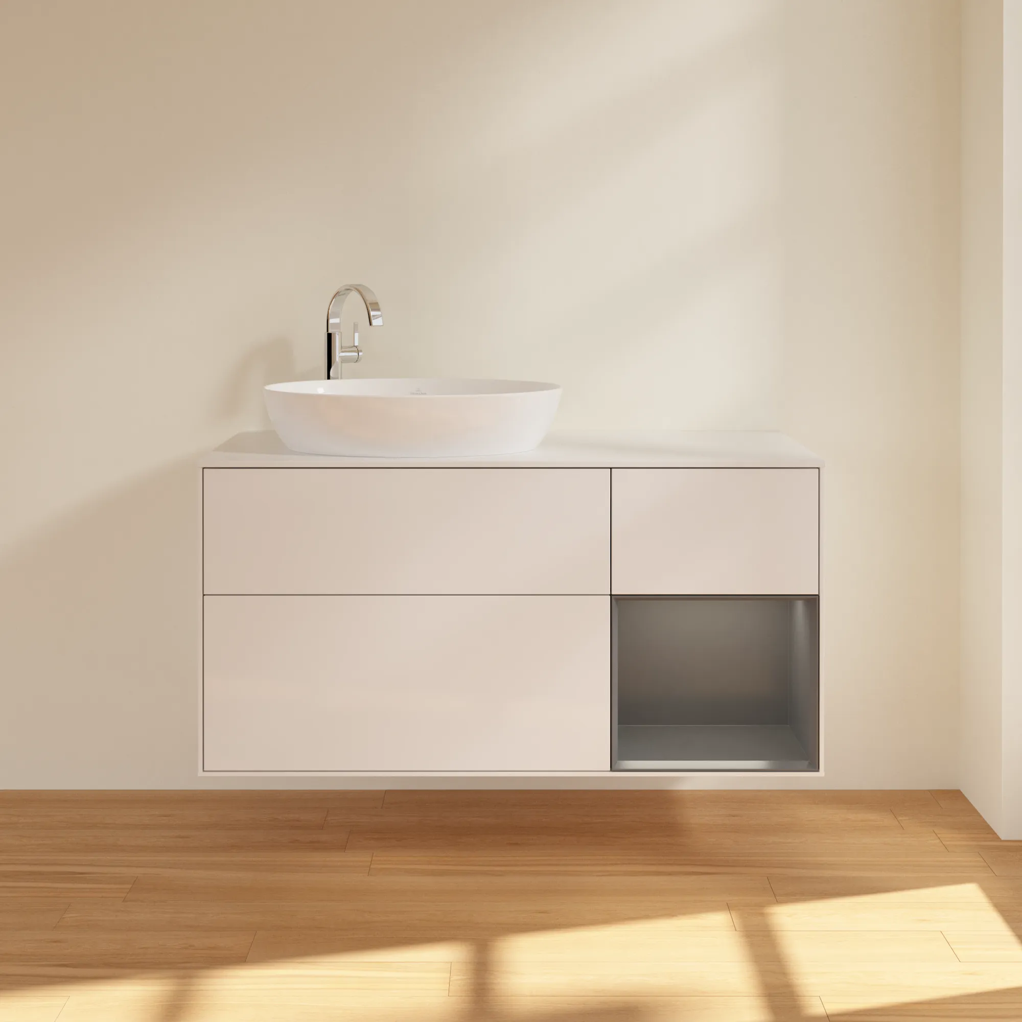 Villeroy & Boch Waschtischunterschrank „Finion“ für Schrankwaschtisch 1200 × 603 × 501 mm Glossy White Lacquer, für Becken links, mit Hahnlochbohrung Villeroy & Boch Waschtischunterschrank „Finion“ für Schrankwaschtisch 1200 × 603 × 501 mm Glossy White Lacquer, für Becken links, mit Hahnlochbohrung