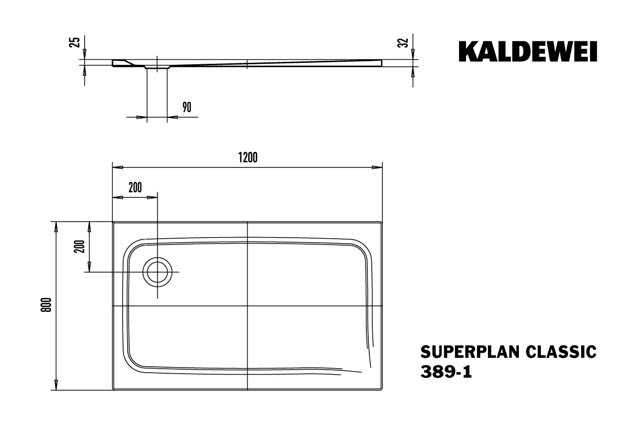 Kaldewei SUPERPLAN CLASSIC Duschfläche, 800x1200 mm, warm grey 70, Perl-Effekt, 25 mm tief, Eckablauf