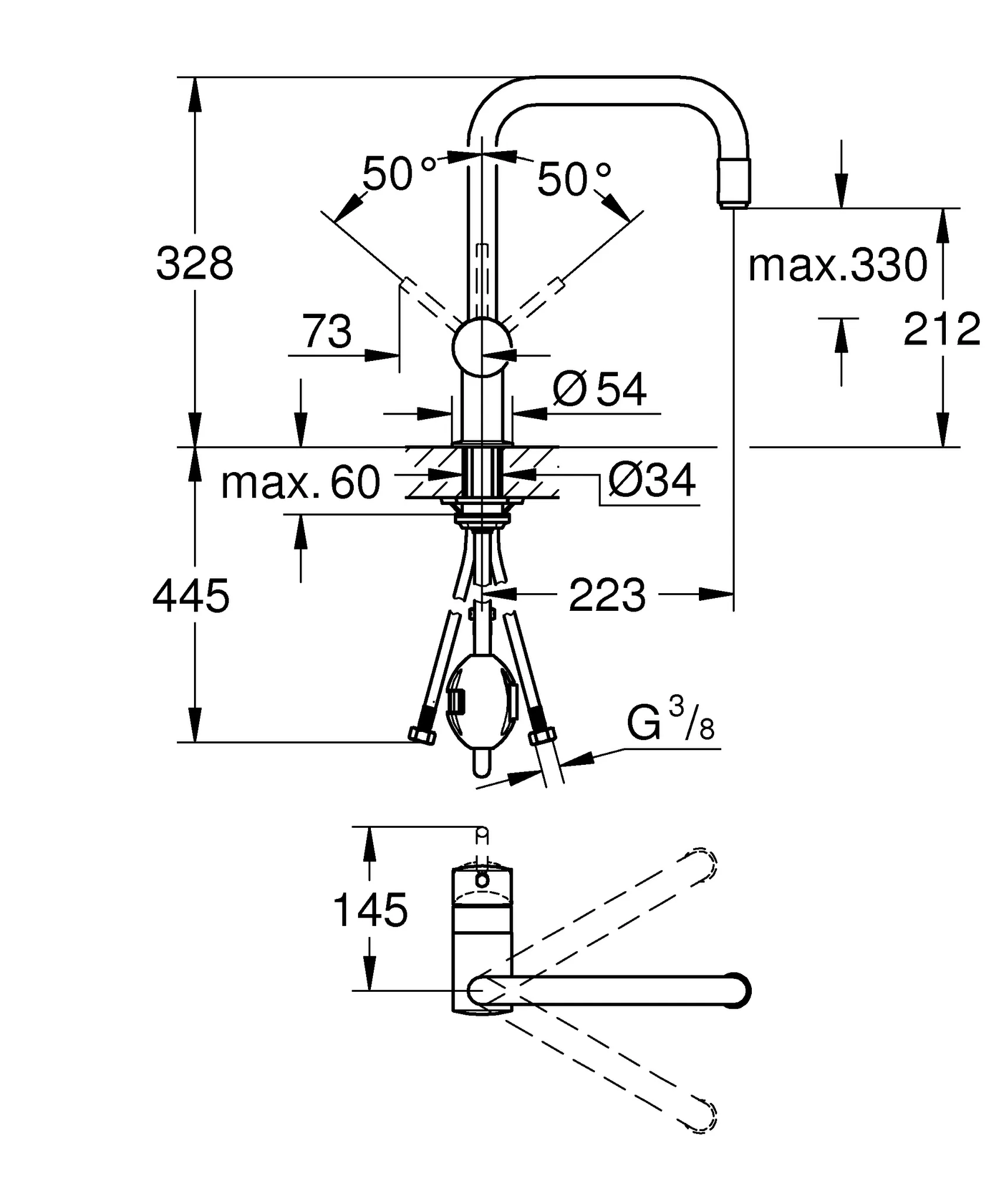 Grohe Minta Einhand-Spültischbatterie, U-Auslauf, Einlochmontage, herausziehbarer Mousseurauslauf, chrom Grohe Minta Einhand-Spültischbatterie, U-Auslauf, Einlochmontage, herausziehbarer Mousseurauslauf, chrom