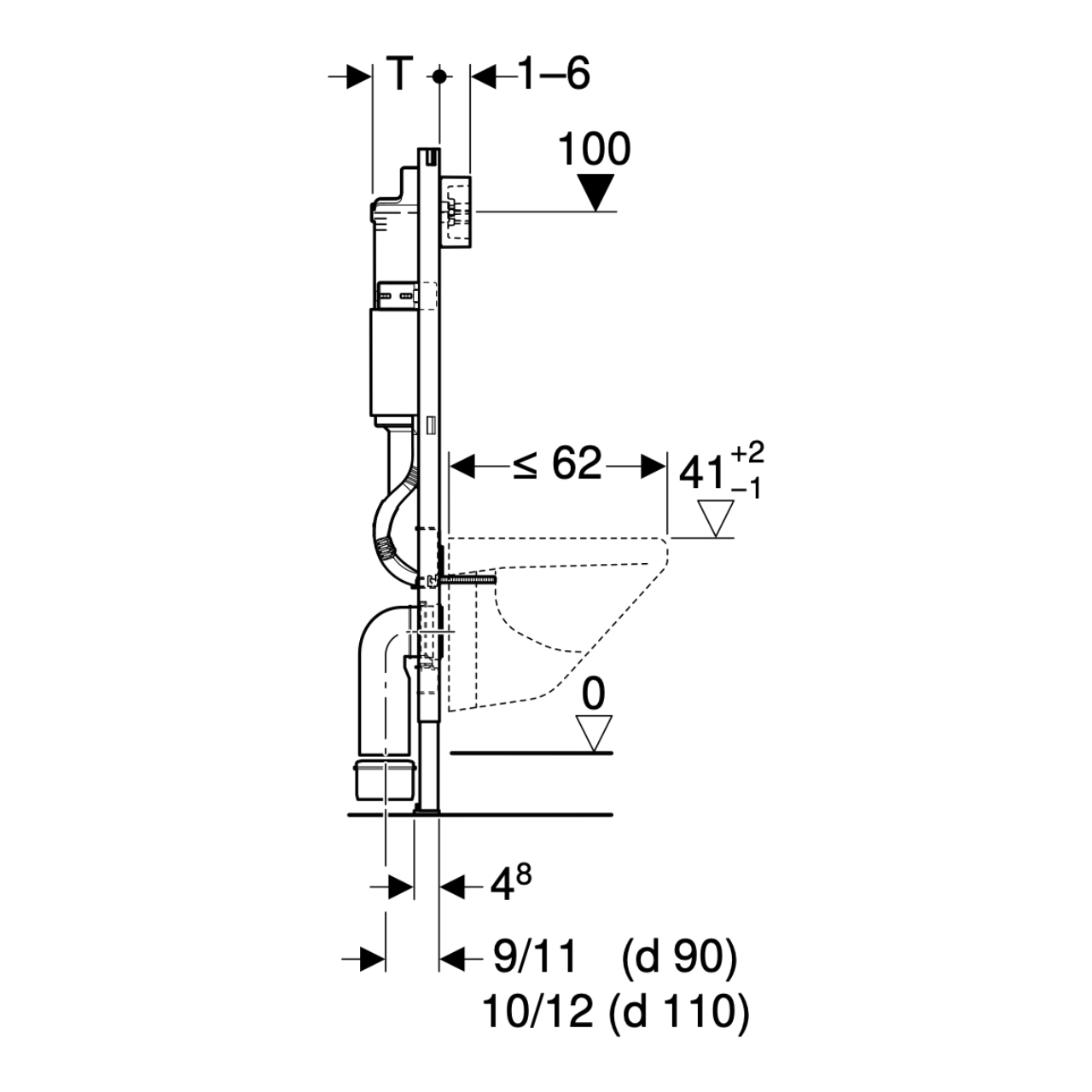 Geberit Vorwand-/Einbauelement für Toilette mit Spülkasten Delta (UP100) Betätigungsplatte „Delta35“