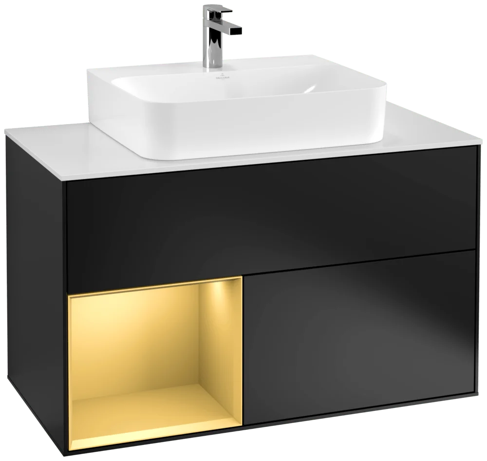 Villeroy & Boch Waschbeckenunterschrank Finion G11, 1000x603x501 mm, Black Matt Lacquer / Gold Matt Lacquer, mit Beleuchtung und SoftClosing