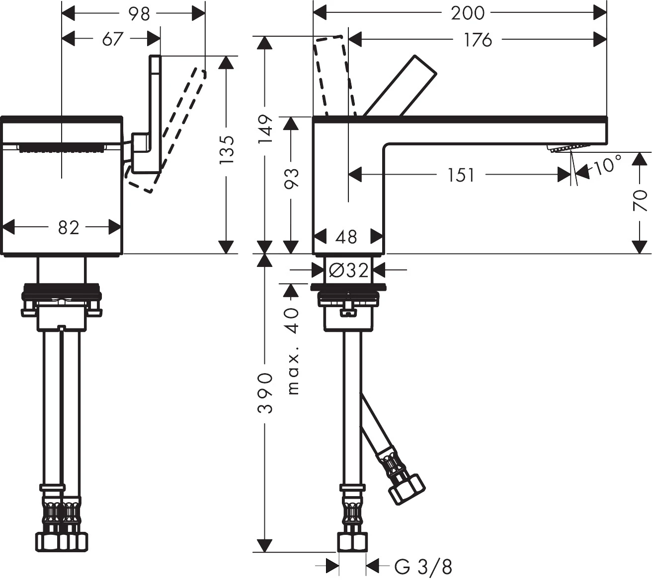 AXOR MyEdition Einhebel-Waschtischmischer 70 mit Push-Open Ablaufgarnitur ohne Platte Chrom