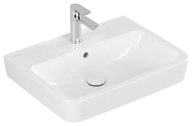 Waschbecken O.novo 4A416G, 600 x 460 mm, Eckig, Becken mittig, 1HL. mittleres Hahnloch durchgestochen, mit Überlauf, Rückseite und Unterseite geschliffen, Weiß Alpin