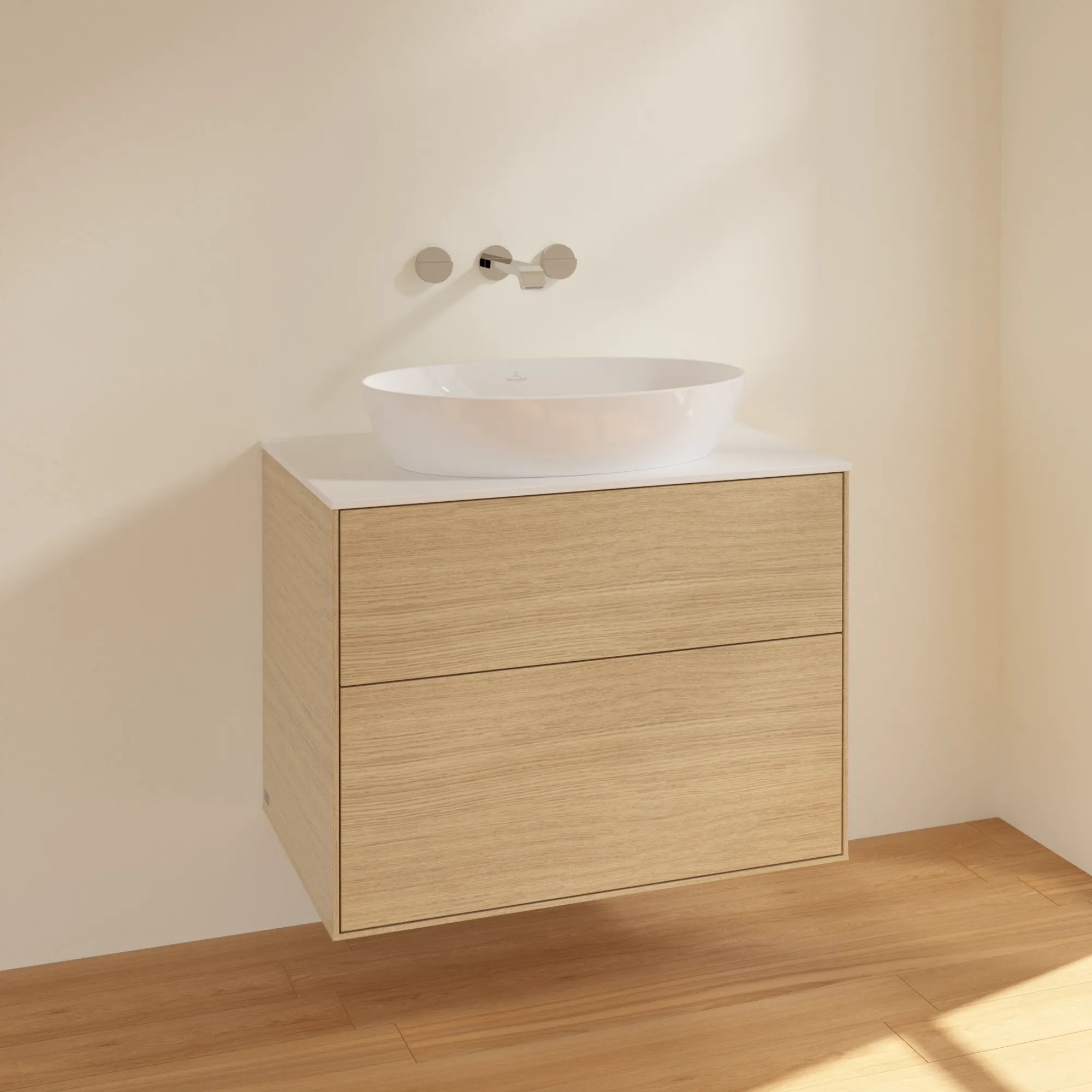 Villeroy & Boch Finion Waschbeckenunterschrank F99, 800 x 603 x 501 mm, Oak Veneer / Glass White Matt
