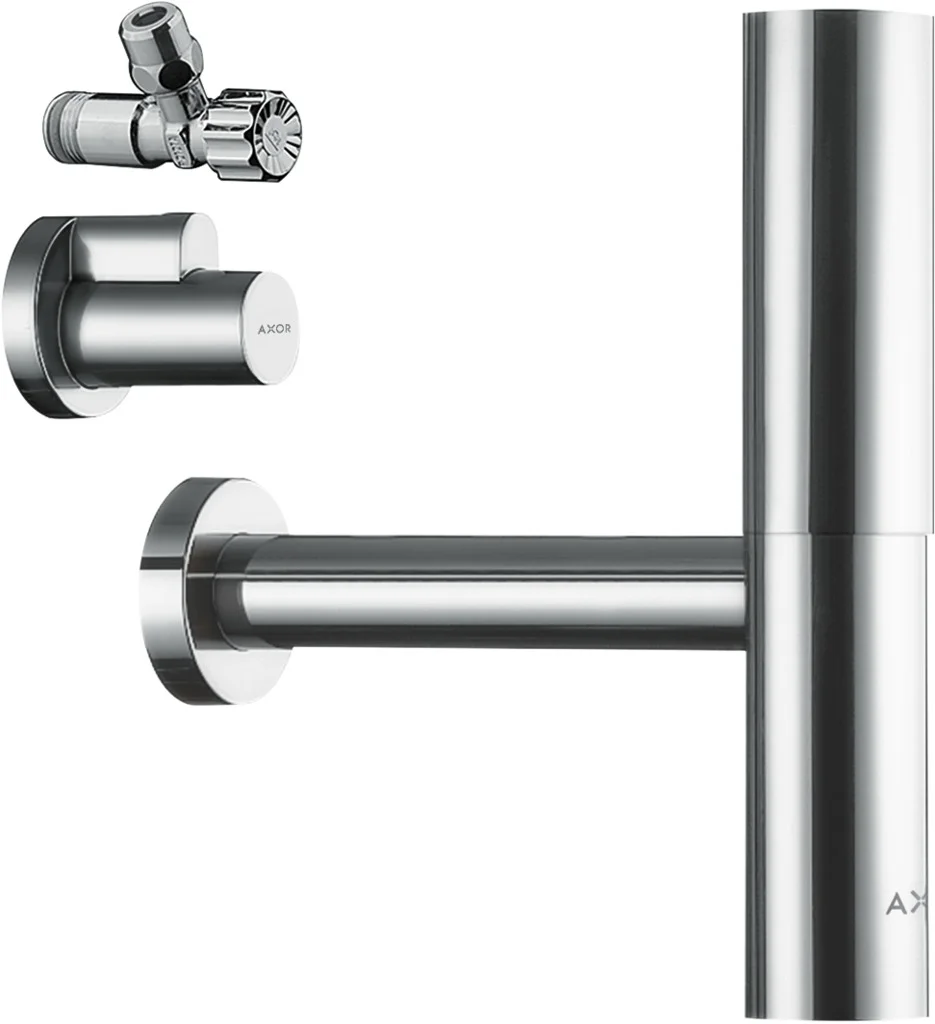 Hansgrohe AXOR Design Siphon Set Flowstar Chrom, 2 Eckventile + Schuber, Verstellweg 65–165 mm, Wandabstand 330 mm, Stauwasserhöhe 75 mm, Anschluss G 11/4