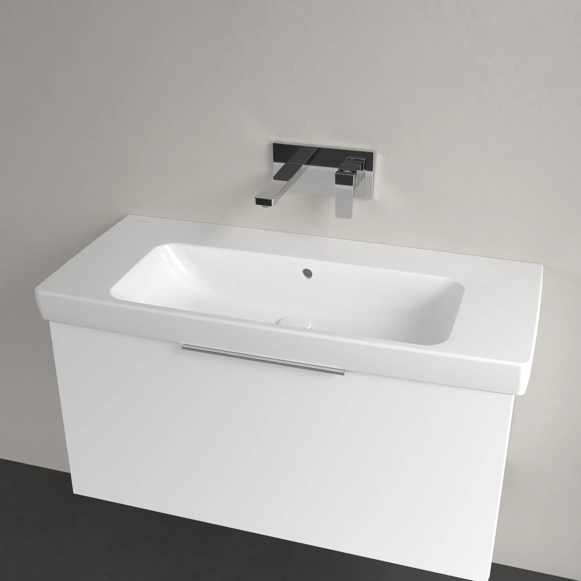 Villeroy & Boch Waschbecken „Architectura“ 1000 × 460 × 165 mm, ohne Hahnlochbohrung, für Becken mittig in Weiß Alpin Villeroy & Boch Waschbecken „Architectura“ 1000 × 460 × 165 mm, ohne Hahnlochbohrung, für Becken mittig in Weiß Alpin