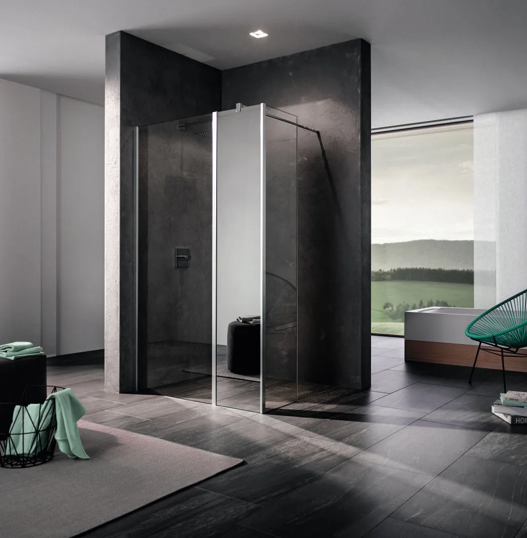 Kermi Duschdesign Walk-In-Duschkabine Festfeld im Winkel „WALK-IN XB“ Glas Klar, Profile Silber Hochglanz, BV: 317 - 317 mm H: 2000 mm