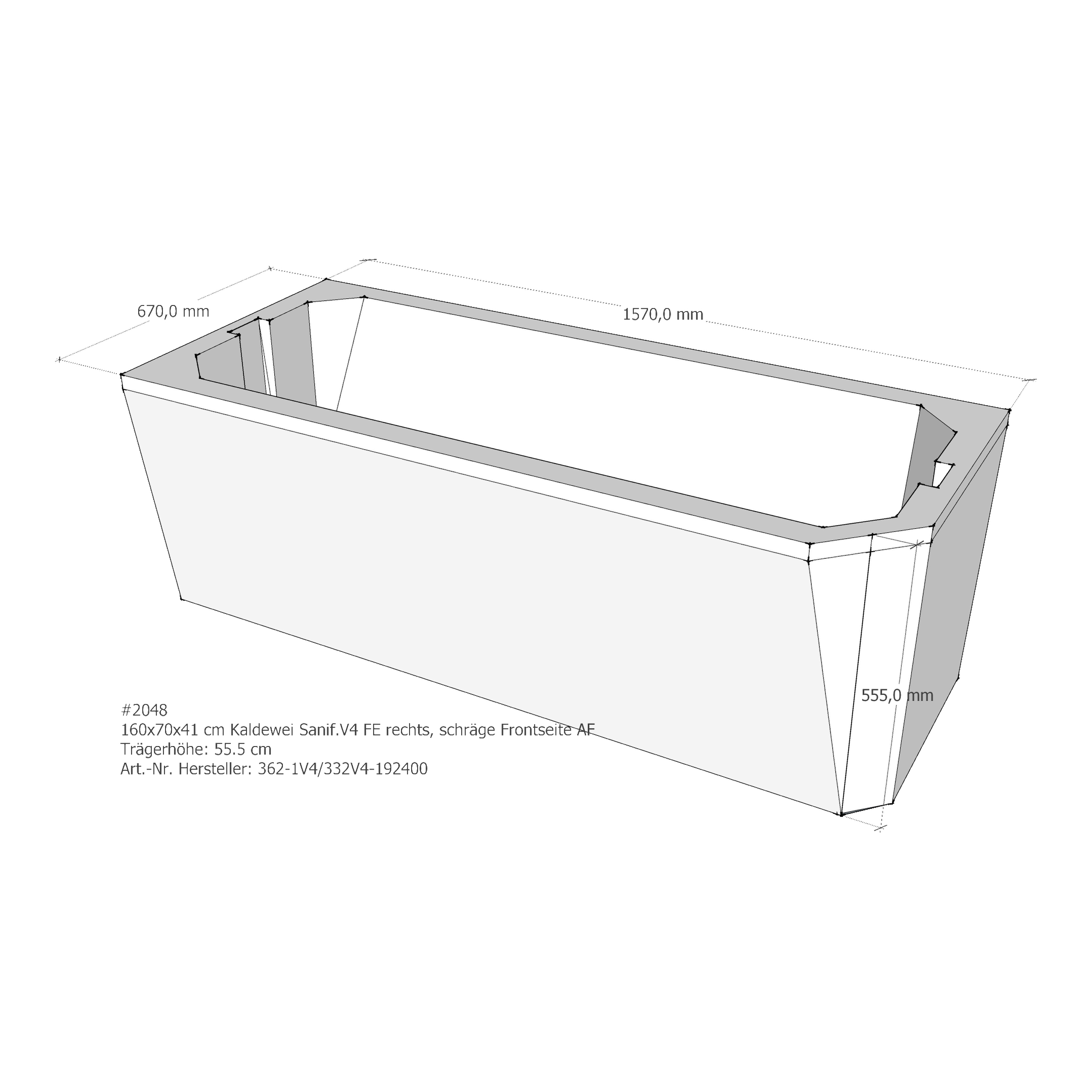 Badewannenträger für Kaldewei Saniform V4 FE rechts schräge Frontseite 160 × 70 × 41 cm Badewannenträger für Kaldewei Saniform V4 FE rechts schräge Frontseite 160 × 70 × 41 cm