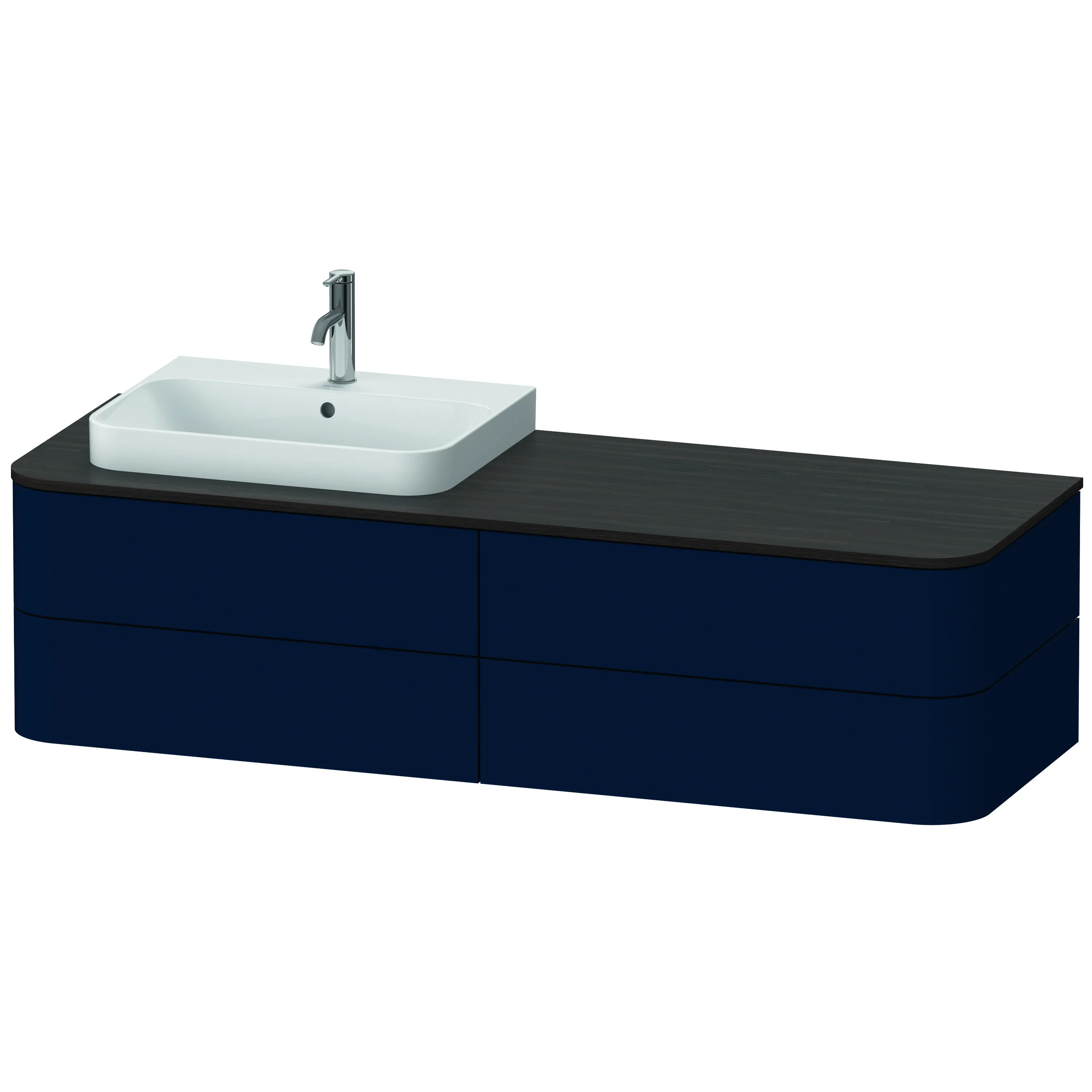 Duravit Waschtischunterschrank wandhängend „Happy D.2 Plus“ 160 × 40,8 × 55 cm Nachtblau Seidenmatt, links