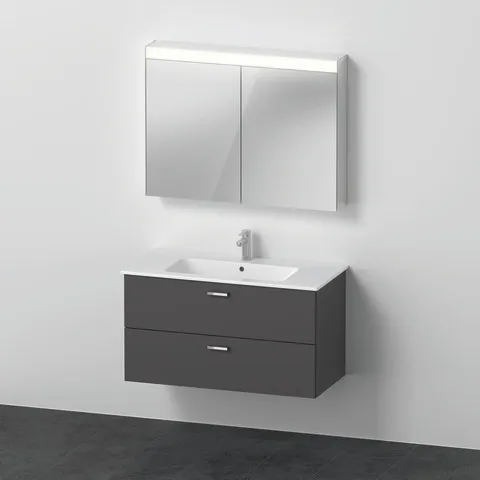 Duravit Waschtischunterschrank Möbelwaschtisch mit Waschtischunterbau und Spiegelschrank „XBase“ 103 × 200 × 49 cm in Graphit Matt