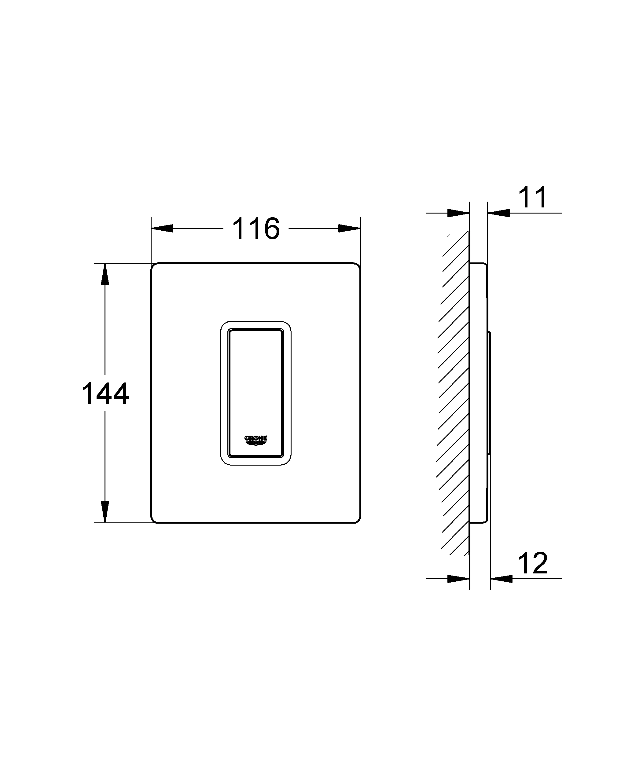 Urinal-Betätigung Skate Cosmopolitan 38784, 116 x 144 mm, Fertigmontageset für Rapido U oder Rapido UMB, mattchrom