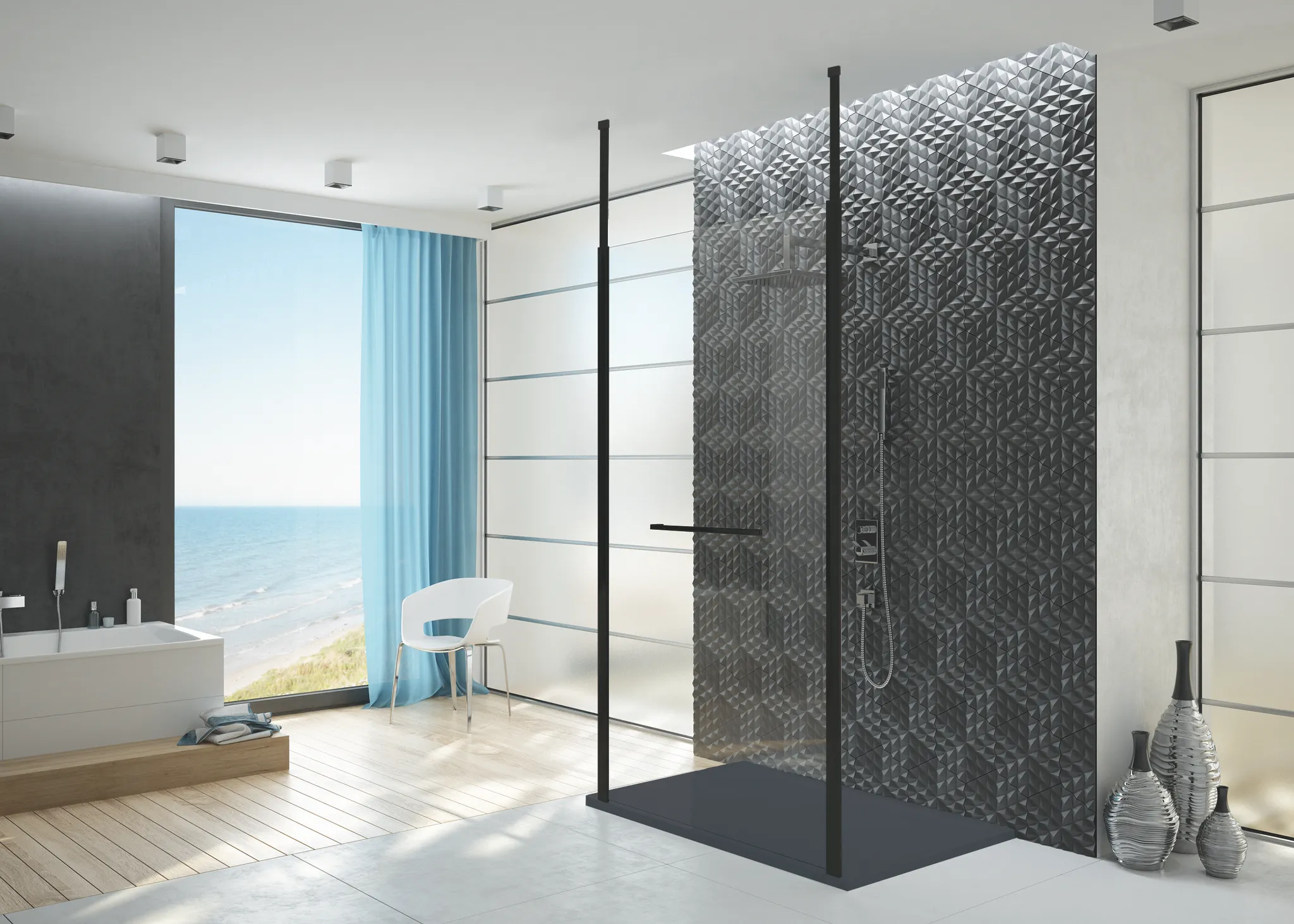 Hoesch Vorwand-Walk-In-Duschkabine „Muna“ Profile schwarz, H: 2100 mm Hoesch Vorwand-Walk-In-Duschkabine „Muna“ Profile schwarz, H: 2100 mm