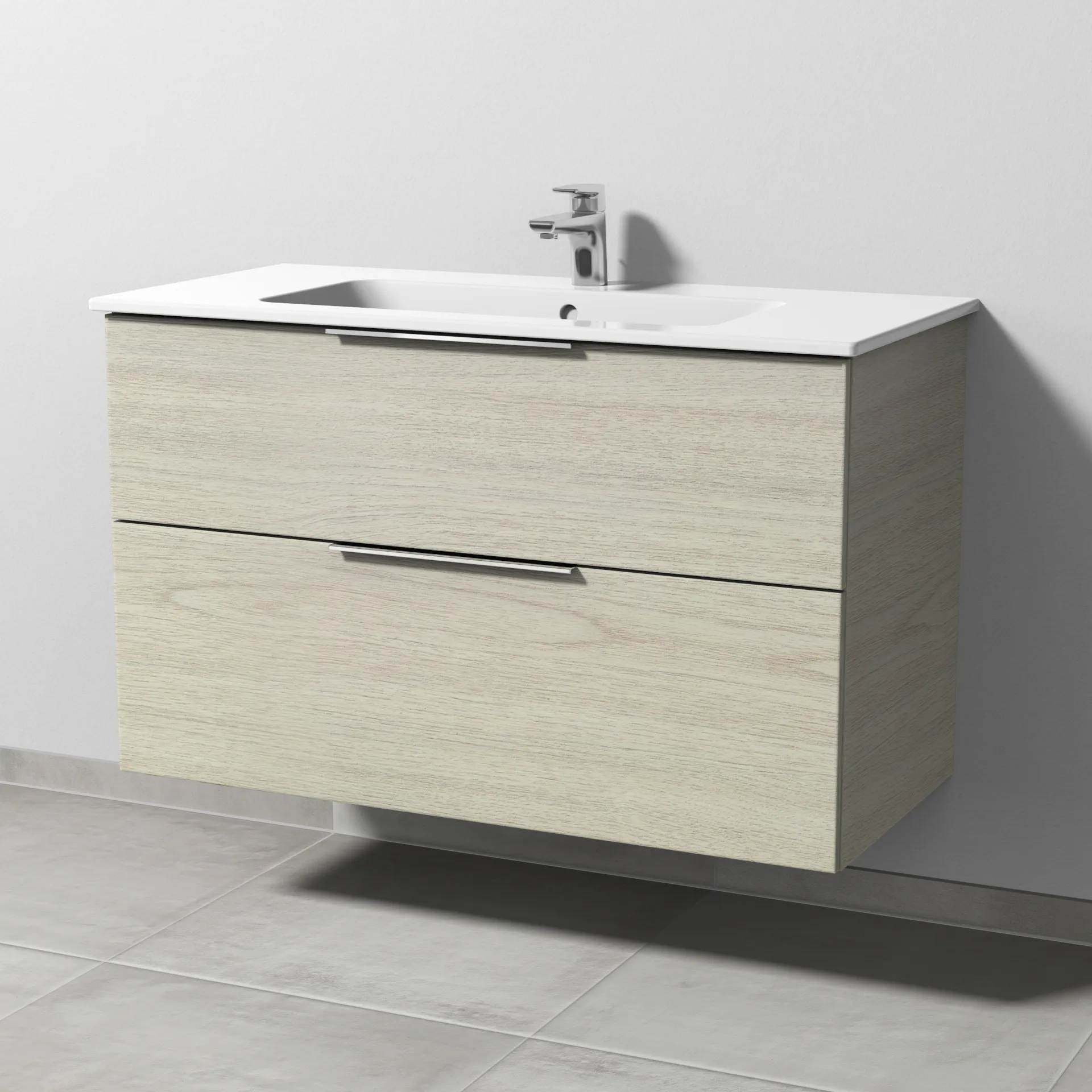 Sanipa Waschtischunterschrank „3way“ passend zu Keramik-Waschtische ME by Starck von Duravit 1000 × 613 × 467 mm in White Oak