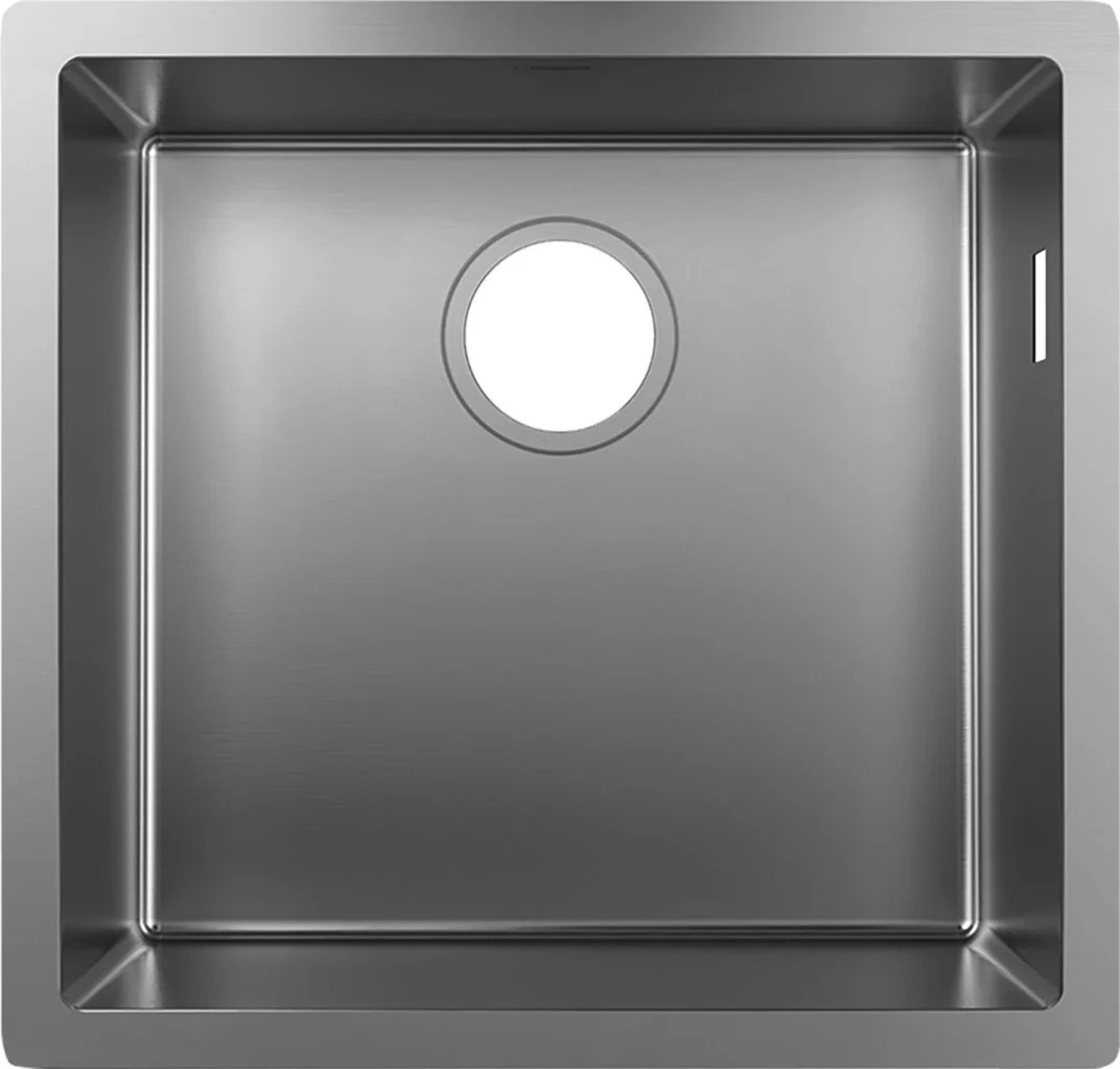 Hansgrohe S71 Unterbauspüle 450 mm Edelstahl, flach aufliegend oder flächenbündig, 1 Hauptbecken, seitlicher Überlauf rechts