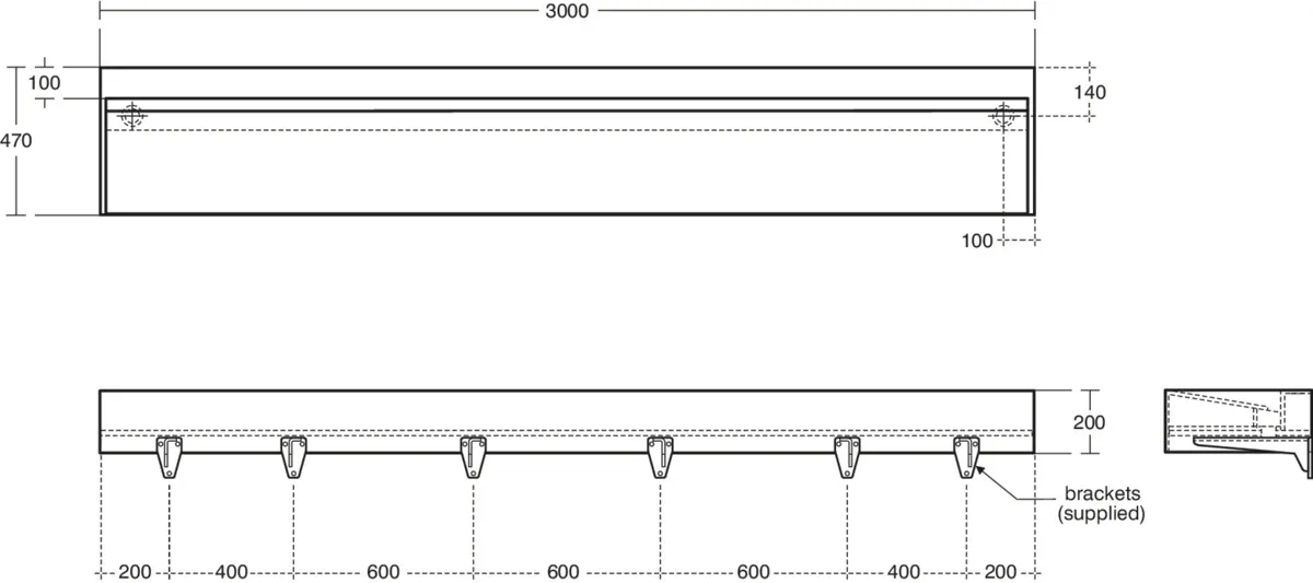 Waschbecken „Silhouette“ 300 × 47 × 20 cm in Weiß Waschbecken „Silhouette“ 300 × 47 × 20 cm in Weiß