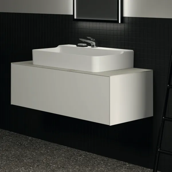 Waschtischplatte Conca, aus Keramik, 1202x505x6mm, Marmor Noir Desir