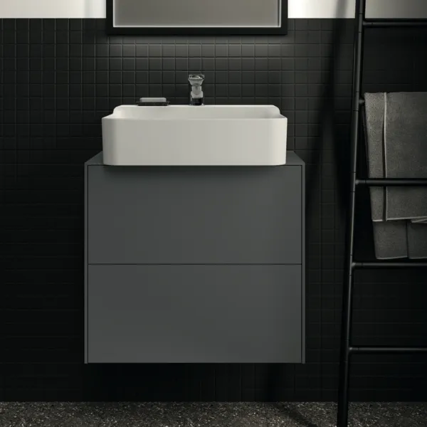 Waschtischplatte Conca, aus Keramik, 602x373x6mm, Marmor Noir Desir