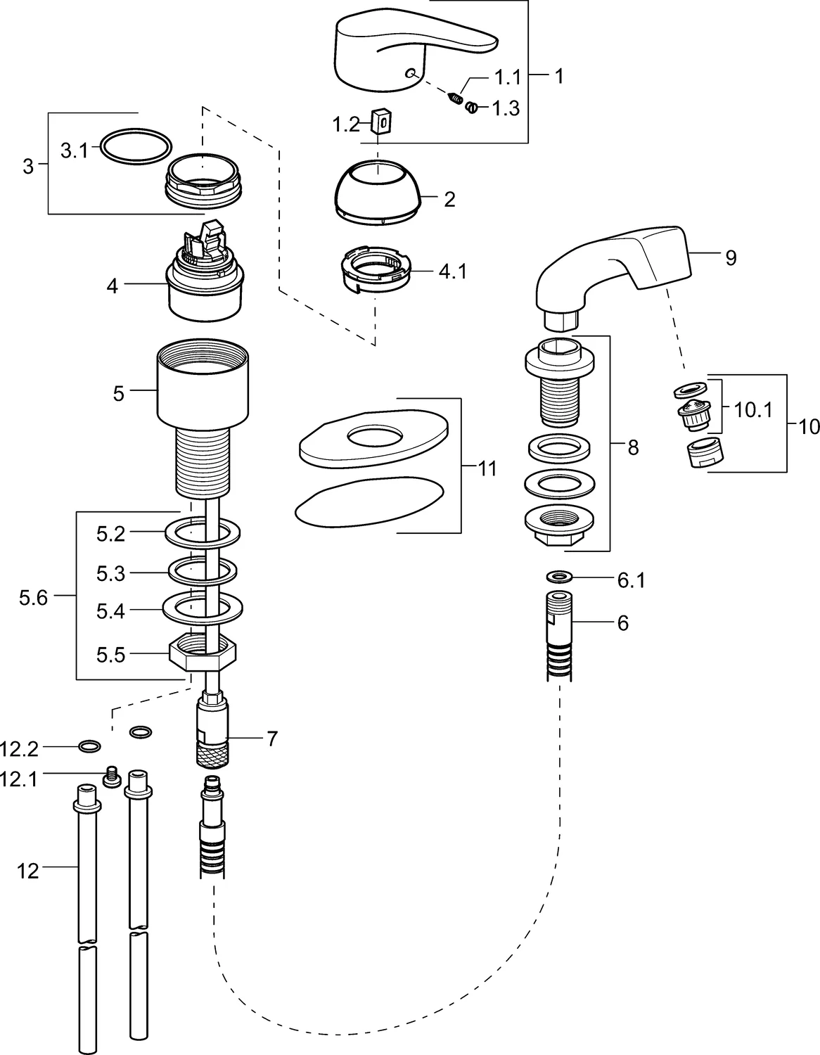 HansaMIX 0126 Rosette rund DN15 Chrom, Einhand-Einlochbatterie für Friseur-Waschtisch