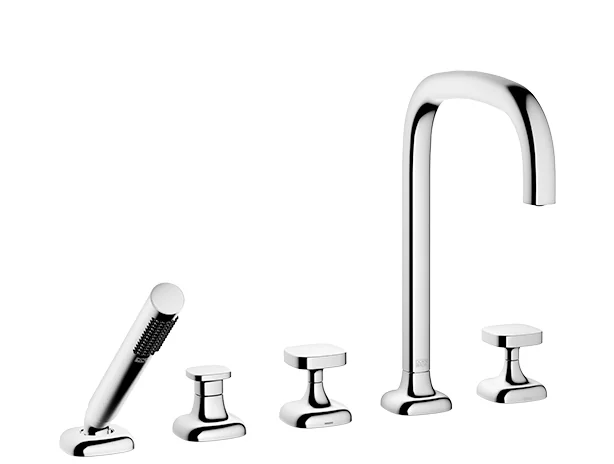 Dornbracht COYA Wannen-Fünflochbatterie, Dark Platinum, Ausladung 220 mm, Armaturenhöhe 312 mm, Bohrungsdurchmesser 32 mm