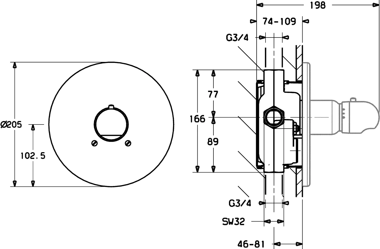HansaMIX Duscharmatur Fertigmontageset für Brausebatterie 0860 Rosette rund DN20 Chrom HansaMIX Duscharmatur Fertigmontageset für Brausebatterie 0860 Rosette rund DN20 Chrom