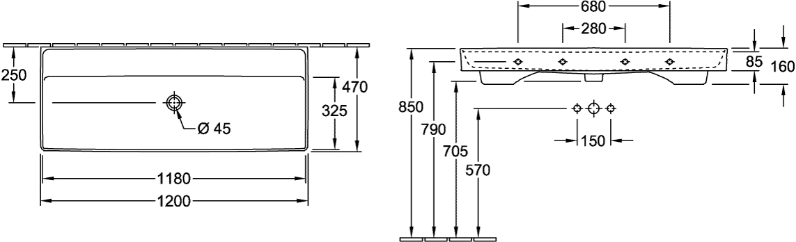 Villeroy & Boch Collaro Schrankwaschtisch, Stone White CeramicPlus, 1200x470x160mm, TitanCeram, Wandmontage Villeroy & Boch Collaro Schrankwaschtisch, Stone White CeramicPlus, 1200x470x160mm, TitanCeram, Wandmontage