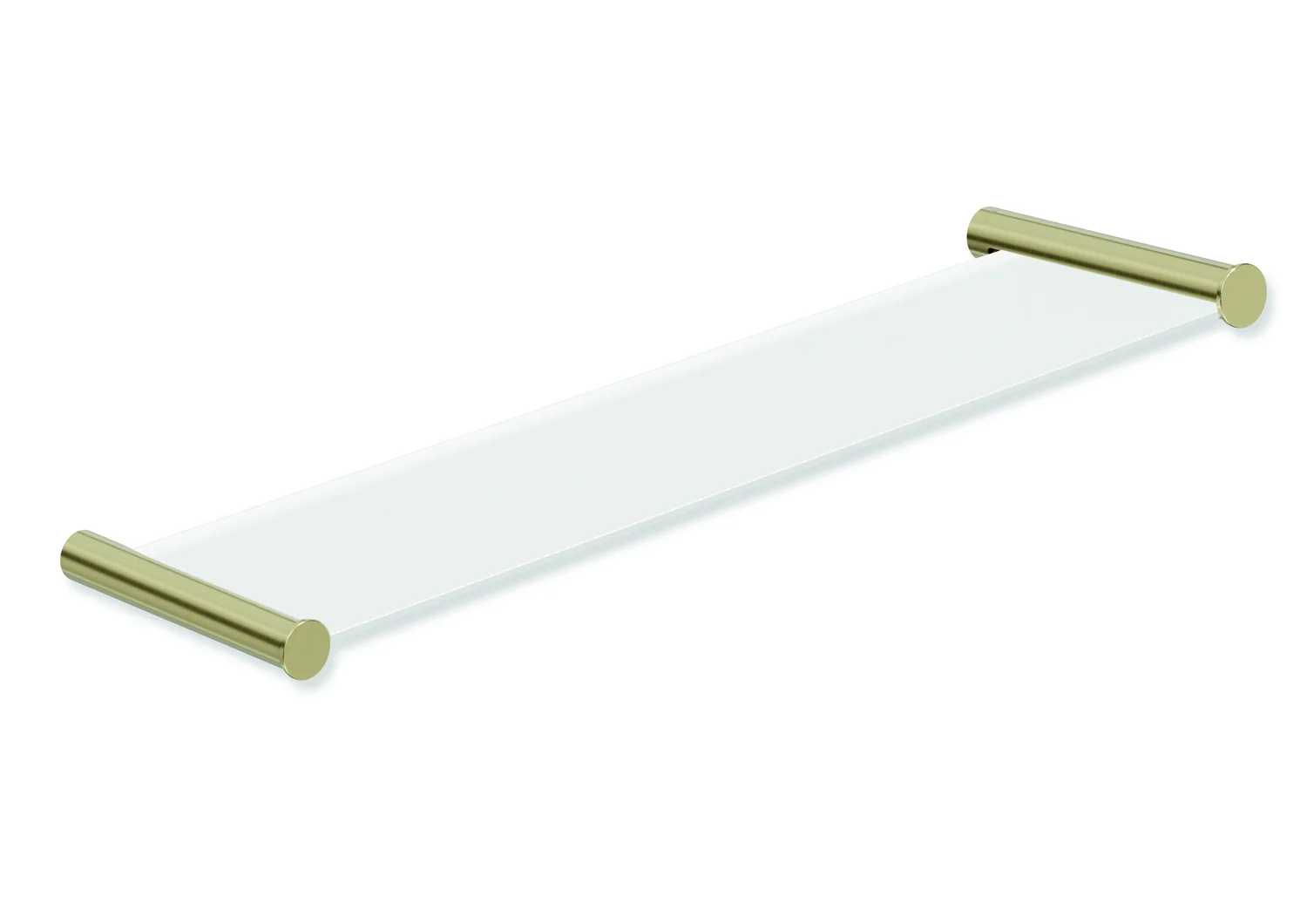 Ablage des Systems 162, Edelstahl, PVD, bestehend aus seitlichen Halteelementen und Ablagefläche aus Glas, 450 mm breit, 122 mm tief, in Farbe CK (Messing glänzend)