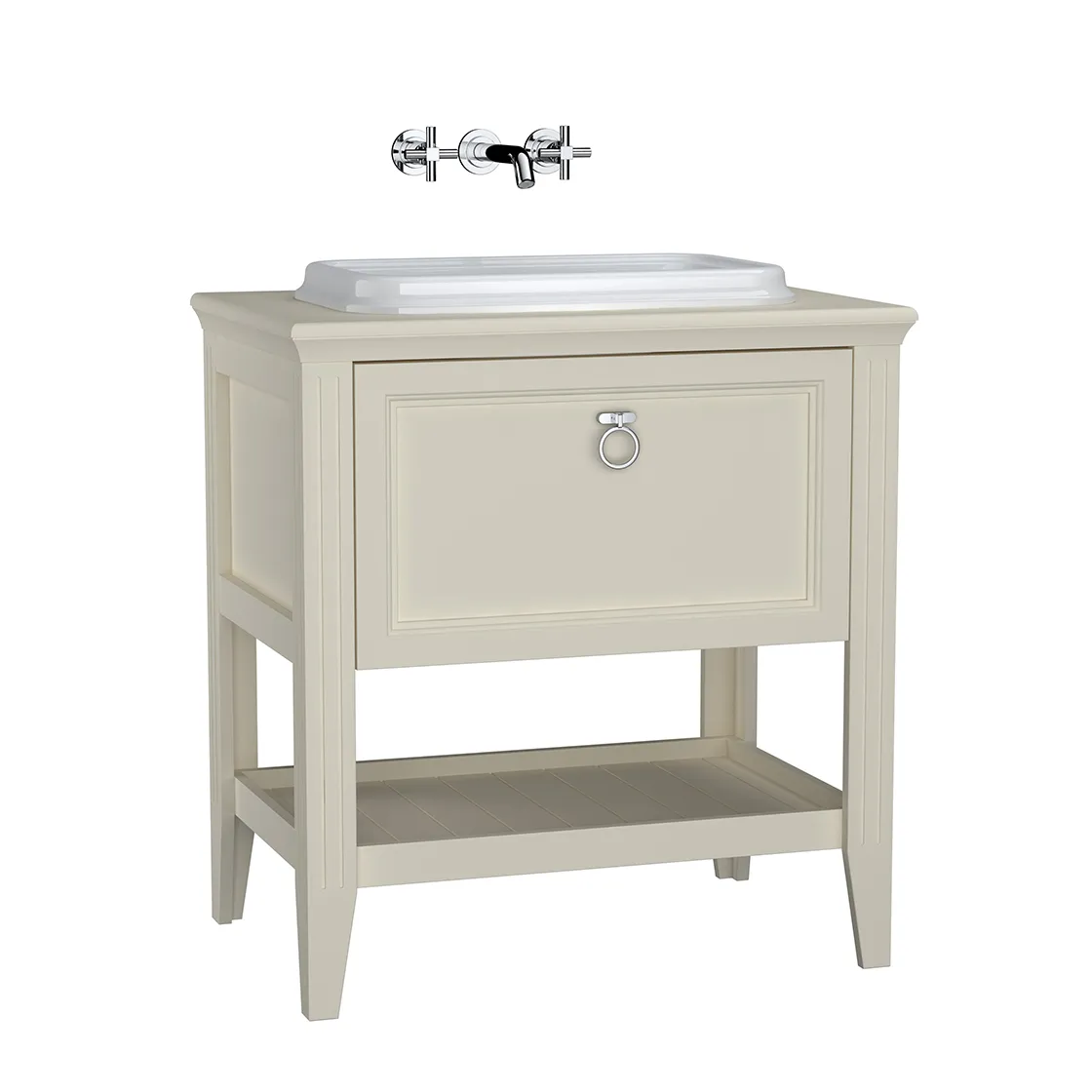 Valarte Set 78 cm Einbauwaschtisch + Waschtischunterschrank 1 Vollauszug Elfenbein Matt