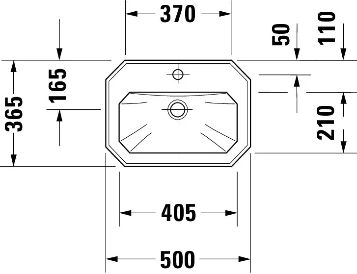 Handwaschbecken 1930 500 mm mit ÜL, mit HLB, 1 HL, weiß