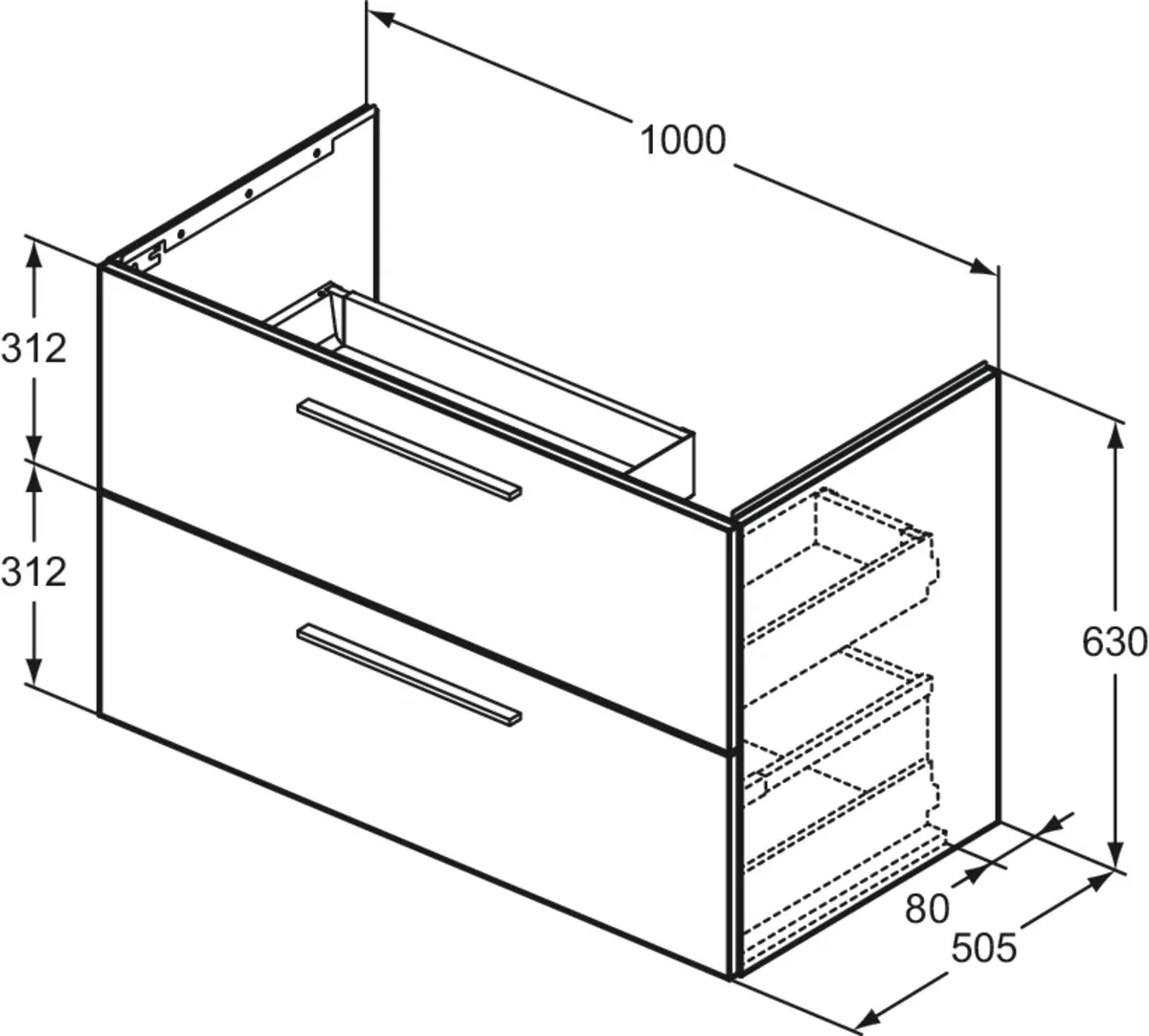 Ideal Standard Möbelwaschtischunterschrank i.life B 2 Auszüge Siphon rechts 1000x505x630mm CarbongrauMatt Ideal Standard Möbelwaschtischunterschrank i.life B 2 Auszüge Siphon rechts 1000x505x630mm CarbongrauMatt