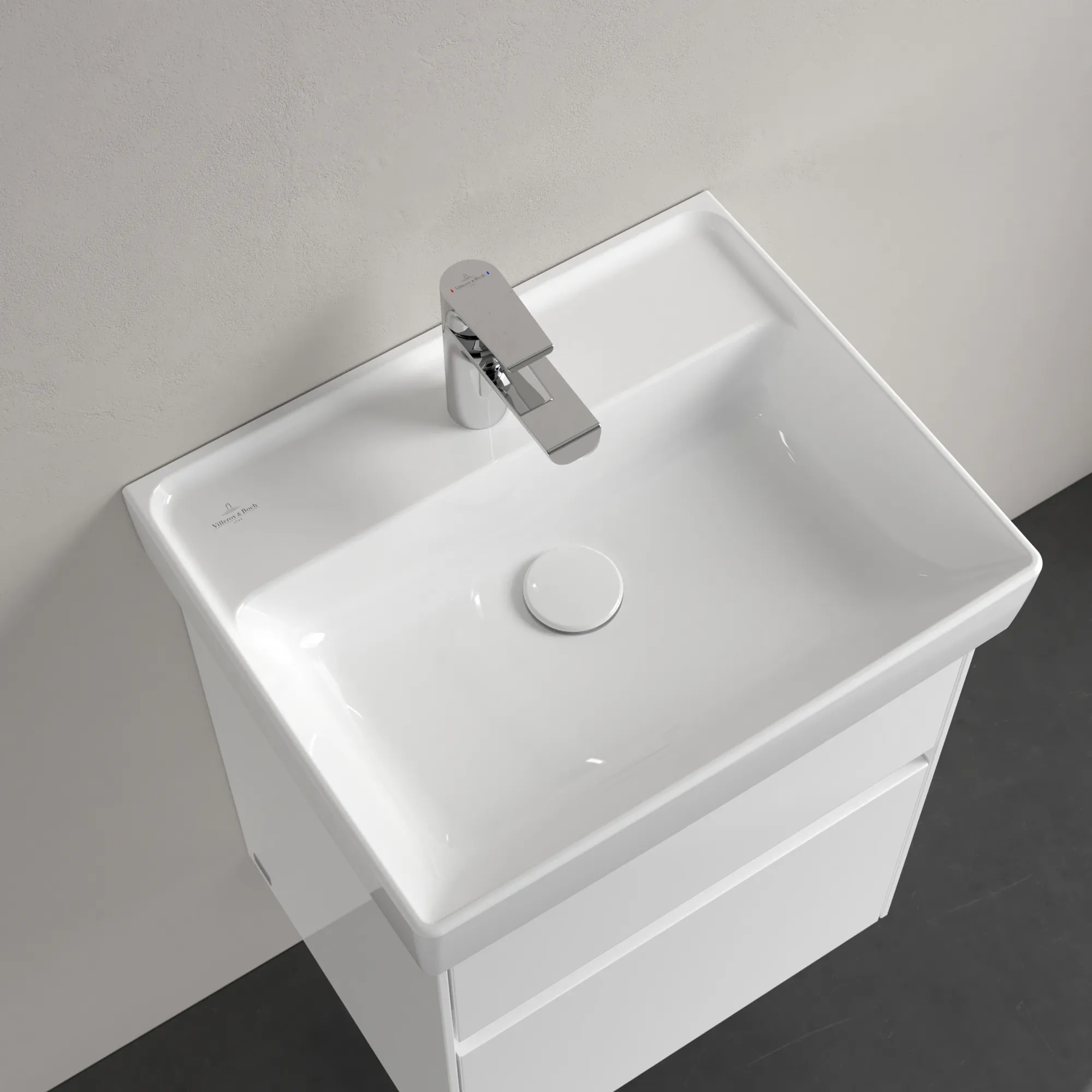 Villeroy & Boch Handwaschbecken aus TitanCeram „Collaro“ 500 × 400 × 150 mm, mit Hahnlochbohrung, Hahnlochposition mittig in Weiß Alpin Villeroy & Boch Handwaschbecken aus TitanCeram „Collaro“ 500 × 400 × 150 mm, mit Hahnlochbohrung, Hahnlochposition mittig in Weiß Alpin