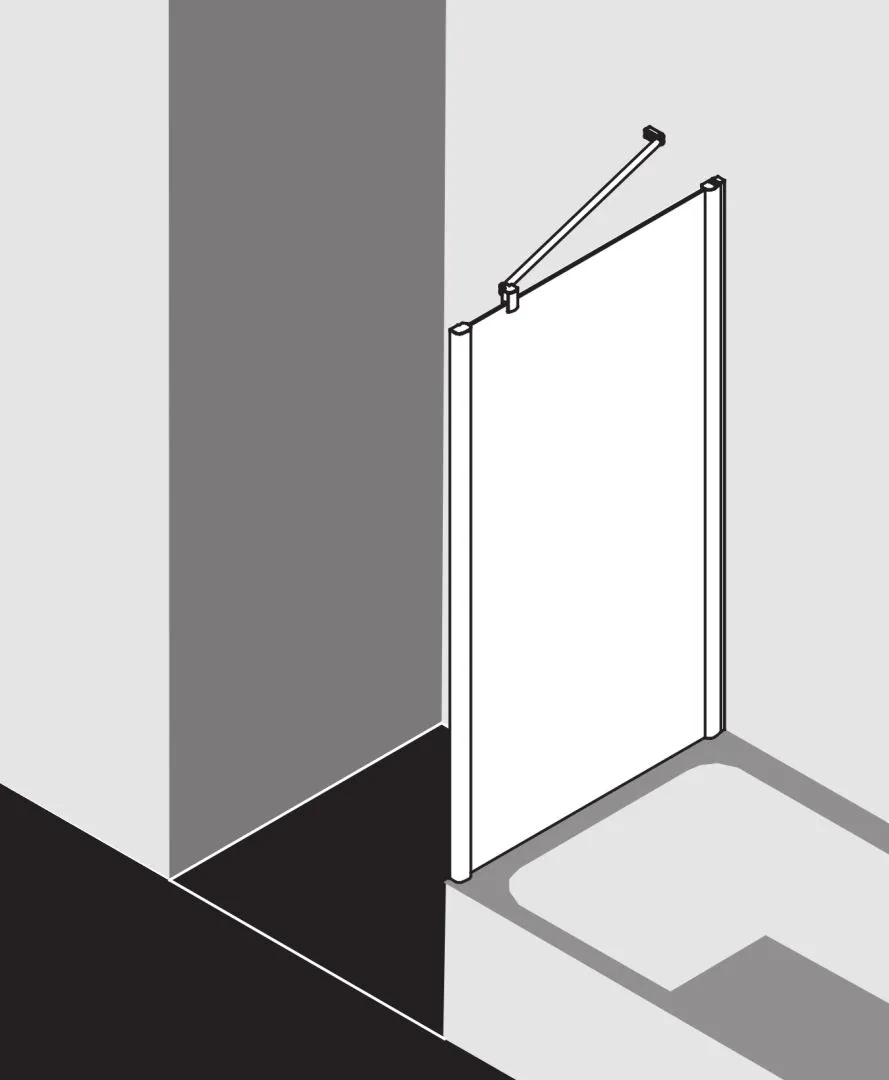 Kermi verkürzte Seitenwand auf Badewanne für Ecke „PEGA“ Glas Klar, Profile Silber Hochglanz, BV: 675 - 700 mm WE: 675 - 700 mm H: 1600 mm