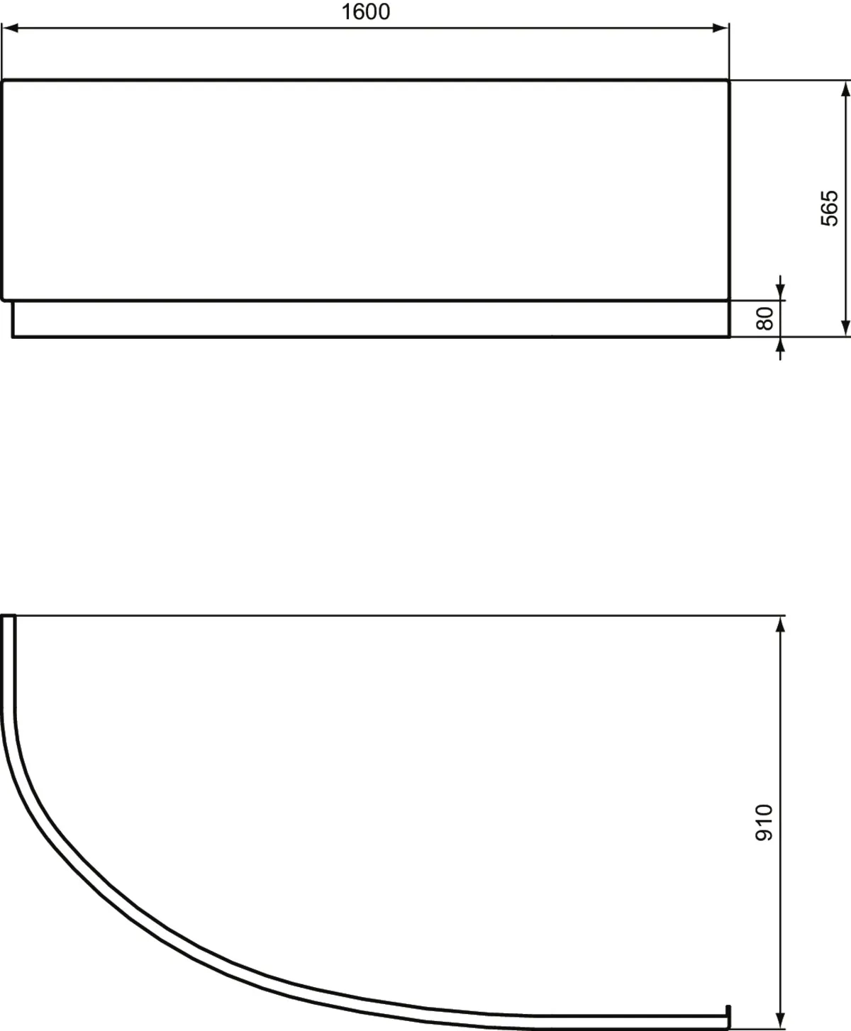 Ideal Standard Acryl-Schürze Hotline Neu, 1600mm, asymmetrisch rechts, Weiß Ideal Standard Acryl-Schürze Hotline Neu, 1600mm, asymmetrisch rechts, Weiß