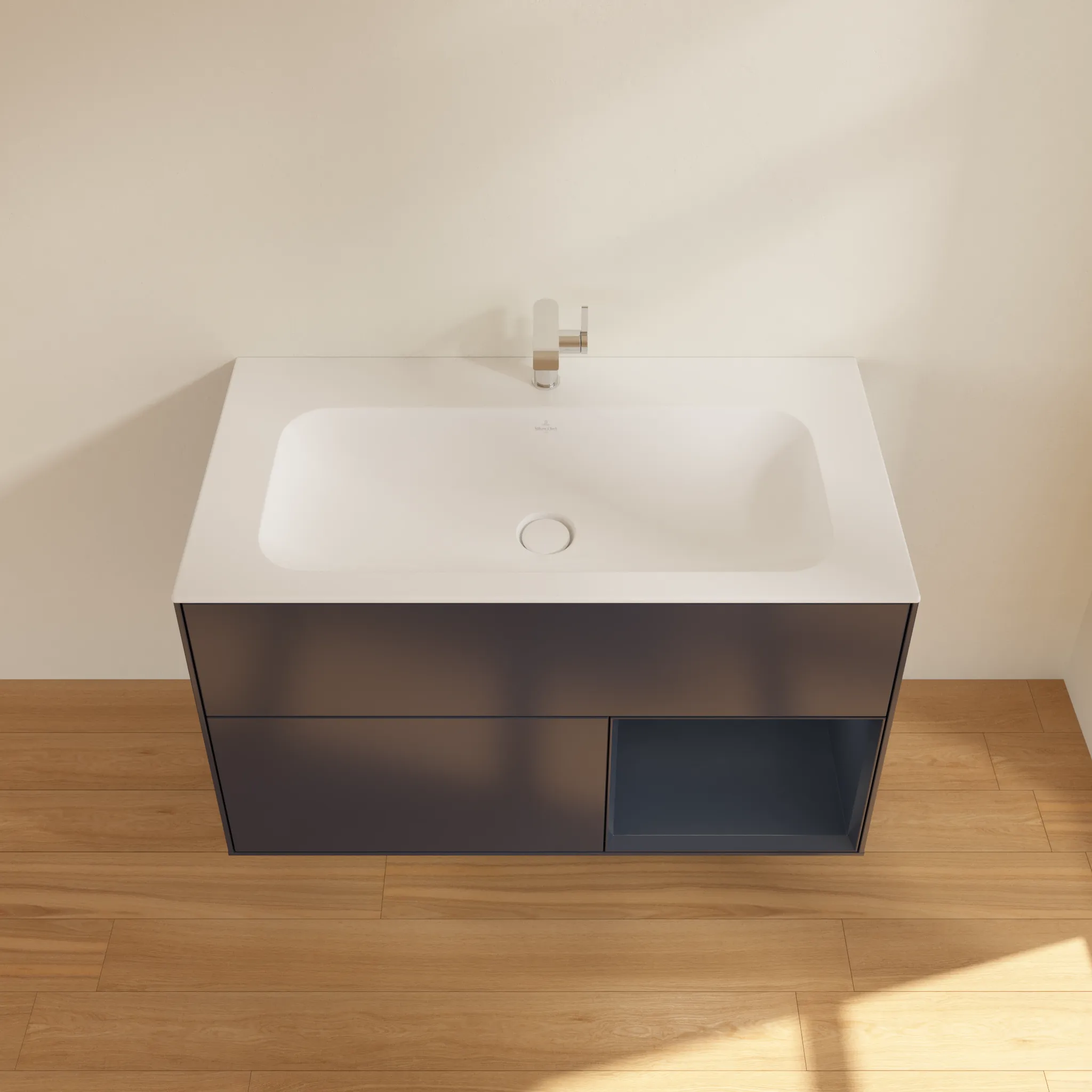 Villeroy & Boch Waschtischunterschrank „Finion“ für Schrankwaschtisch 996 × 591 × 498 mm Midnight Blue Matt Lacquer, für Becken mittig Villeroy & Boch Waschtischunterschrank „Finion“ für Schrankwaschtisch 996 × 591 × 498 mm Midnight Blue Matt Lacquer, für Becken mittig