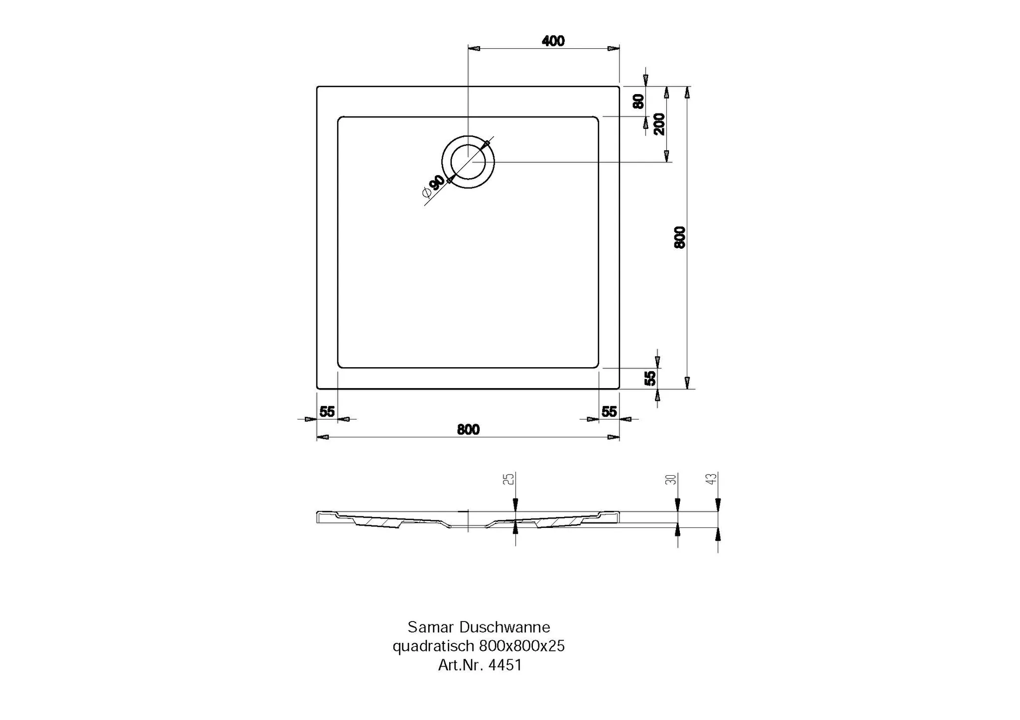 Hoesch quadrat Duschwanne „Samar“ 800 × 800 mm
