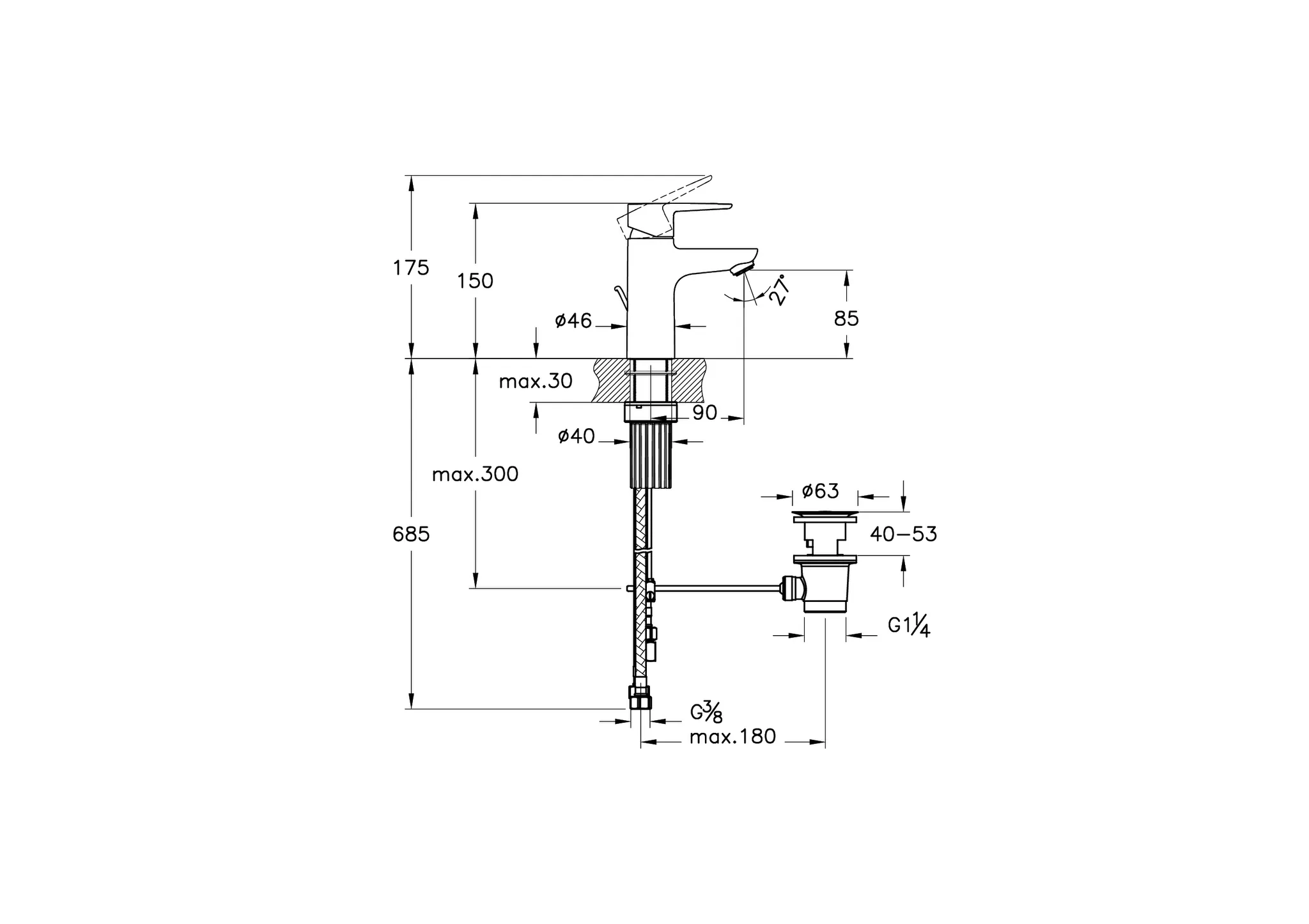 VitrA Flow Soft Einhebel-Waschtischmischer mit Ablaufgarnitur Niederdruck, Höhe 150 mm, Einlochmontage, Schwarz Matt VitrA Flow Soft Einhebel-Waschtischmischer mit Ablaufgarnitur Niederdruck, Höhe 150 mm, Einlochmontage, Schwarz Matt