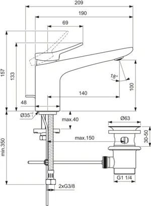 Einhand-Waschtischarmatur „Conca“ Ausladung 140 mm in Chrom