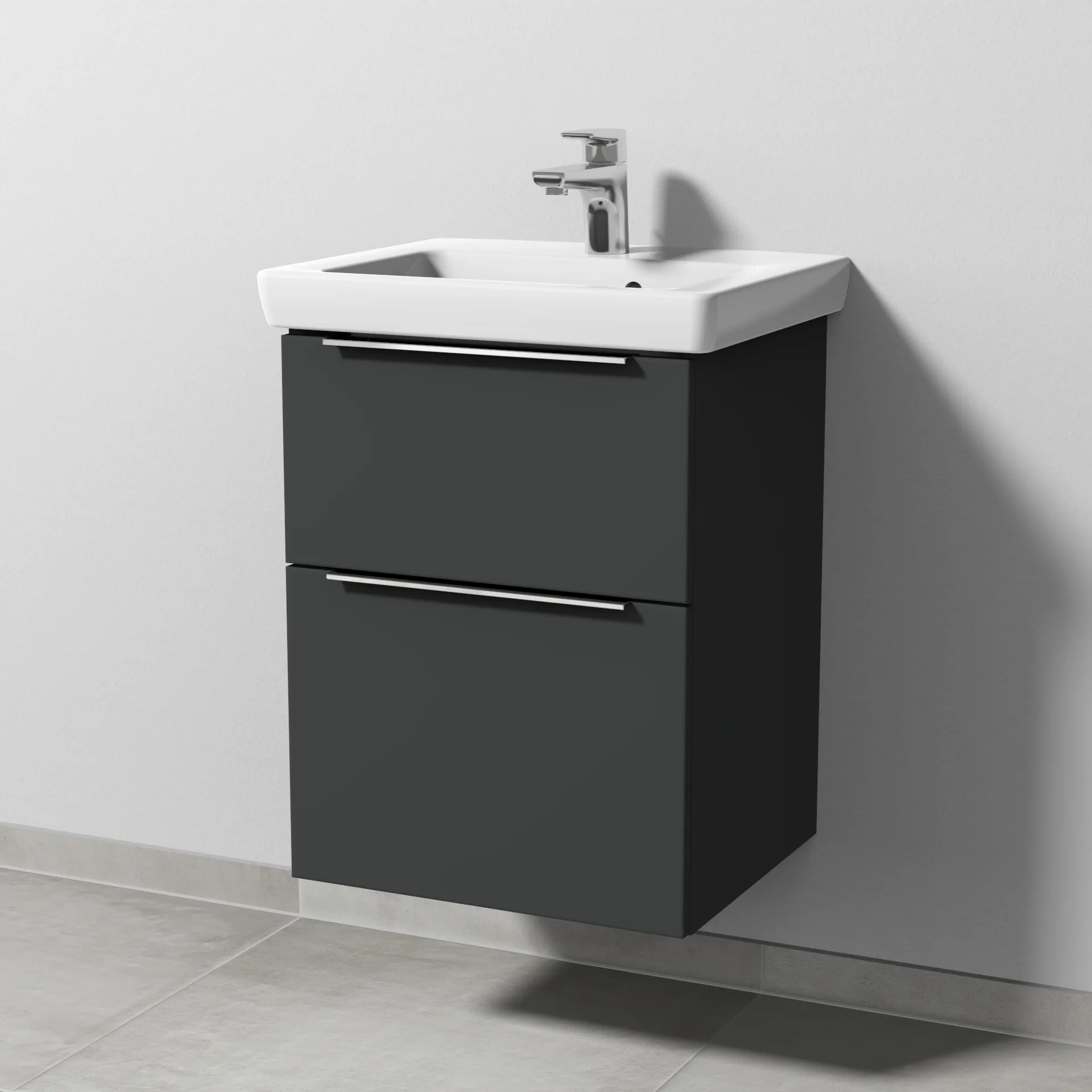 Sanipa Waschtischunterschrank „3way“ passend zu Keramik-Waschtische Subway 2.0 von Villeroy & Boch 450 × 593 × 387 mm in Graphit (matt), Becken mittig