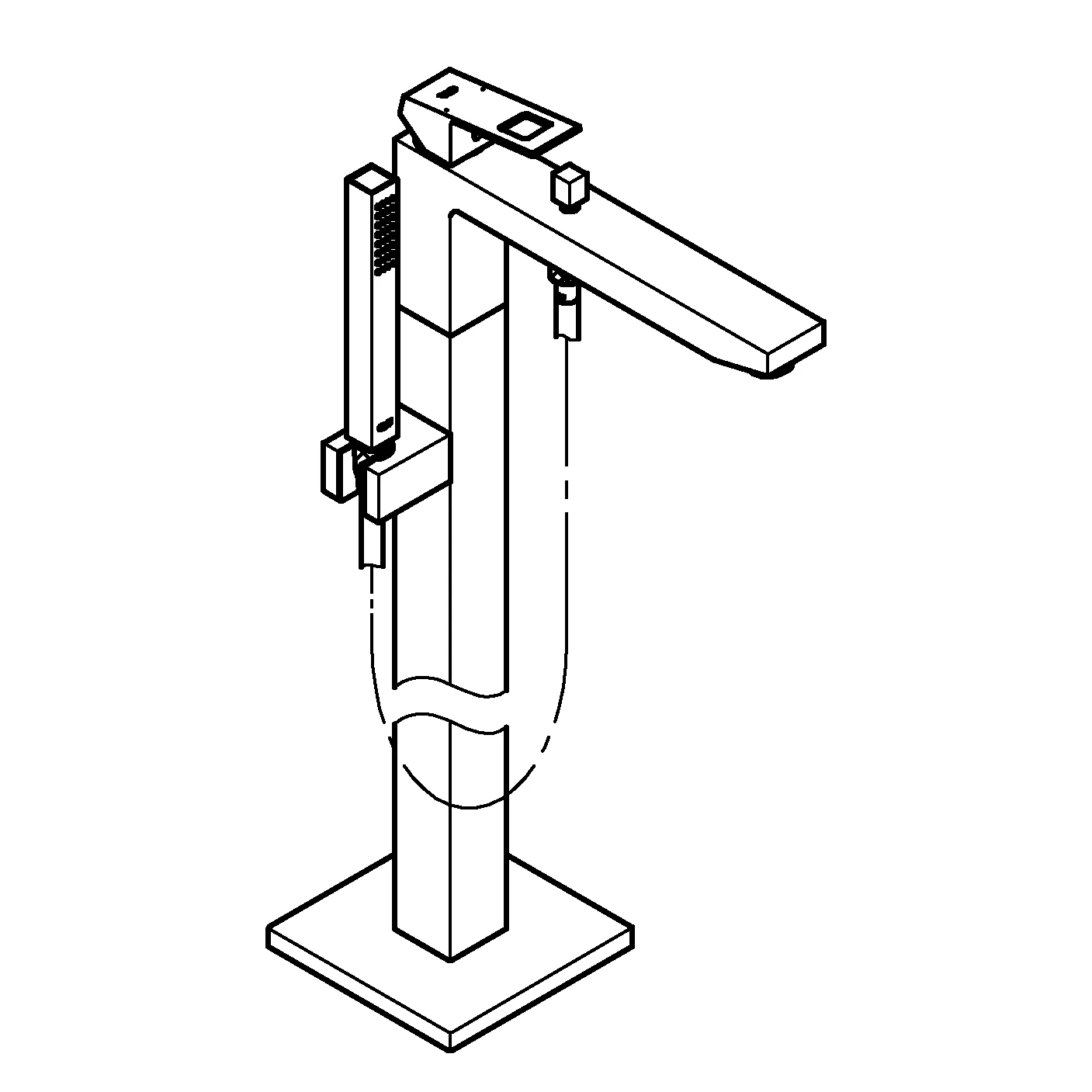 Einhand-Wannenbatterie Eurocube 23672_1, Bodenmontage, Fertigmontageset für 45984, mit Handbrause und Brauseschlauch, eigensicher, chrom