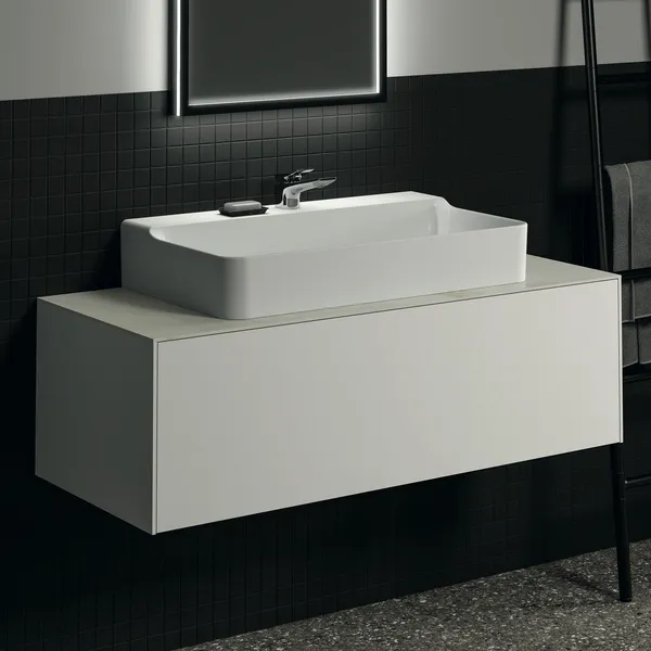Waschtischplatte Conca, aus Keramik, 1202x505x6mm, Marmor Noir Desir