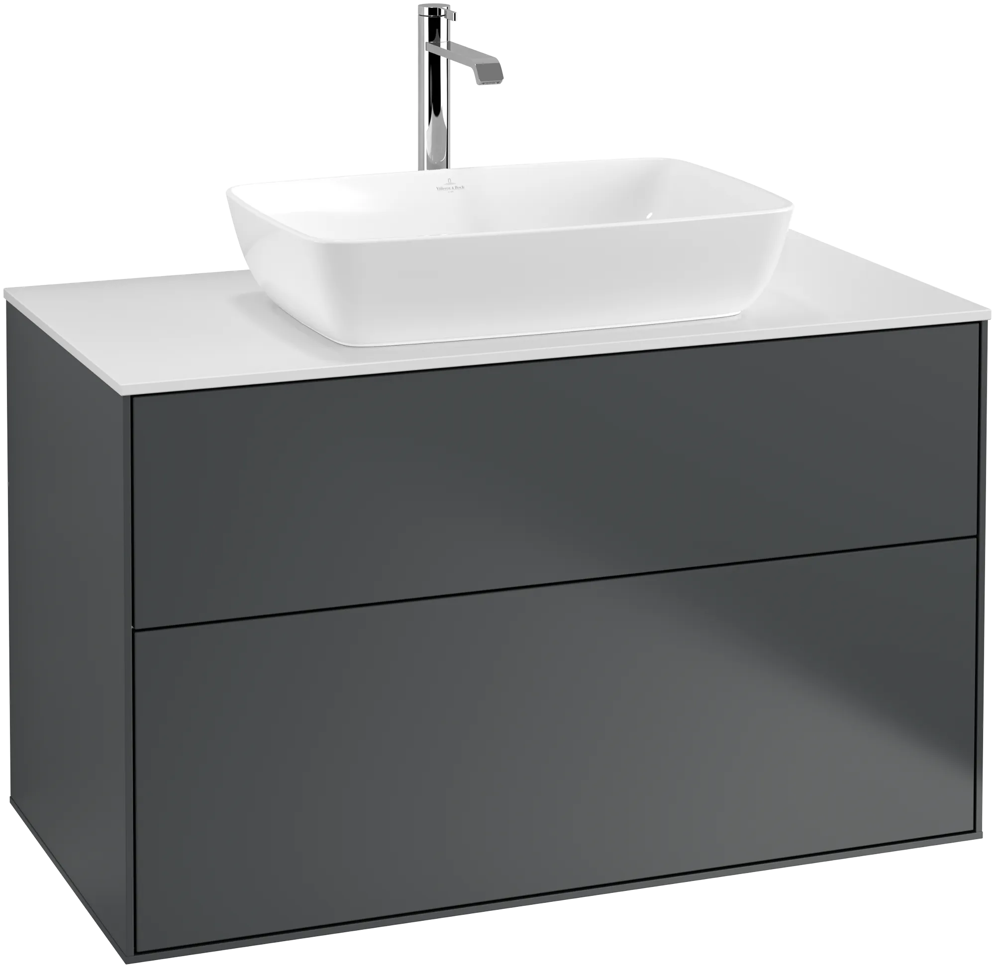 Villeroy & Boch Finion F76 Waschbeckenunterschrank, Midnight Blue Matt Lacquer / Glass White Matt Villeroy & Boch Finion F76 Waschbeckenunterschrank, Midnight Blue Matt Lacquer / Glass White Matt