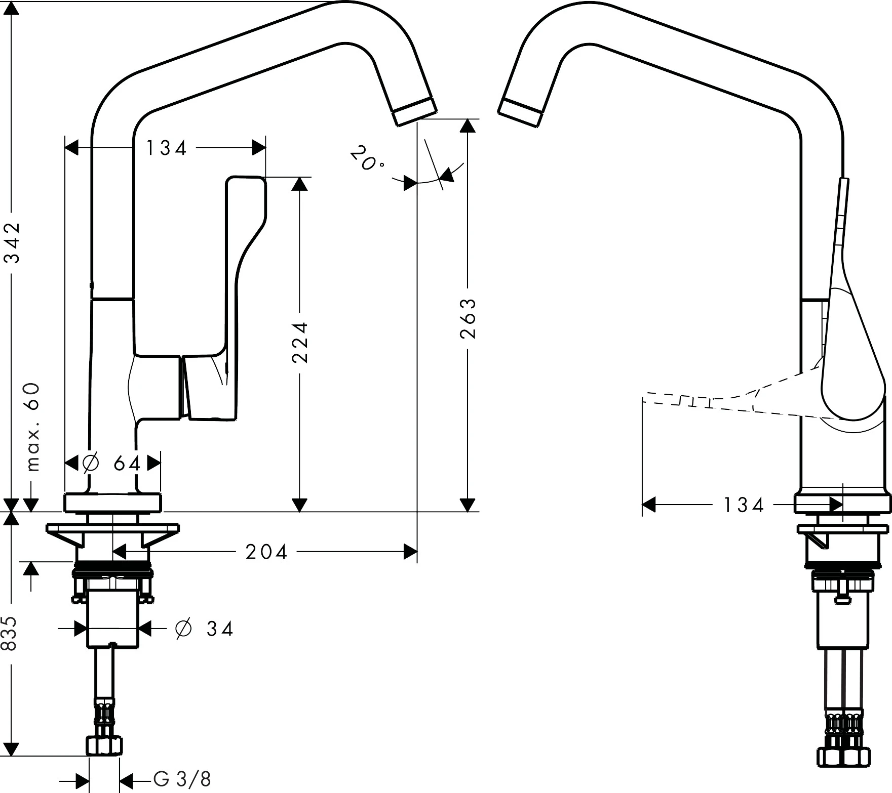 AXOR Citterio Einhebel-Küchenmischer 260 mit Schwenkauslauf Eco Chrom