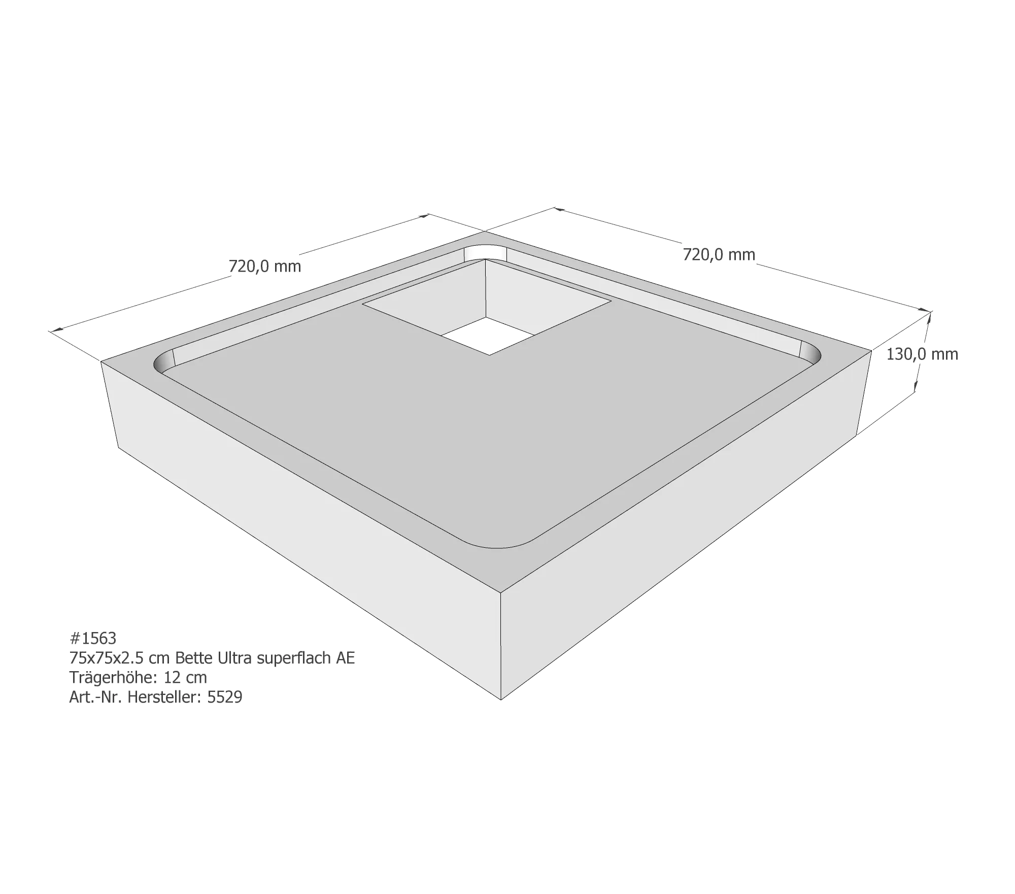Duschwannenträger für Bette Ultra (superflach) 75 × 75 × 2,5 cm Breite: 75 cm / Länge: 75 cm Duschwannenträger für Bette Ultra (superflach) 75 × 75 × 2,5 cm Breite: 75 cm / Länge: 75 cm