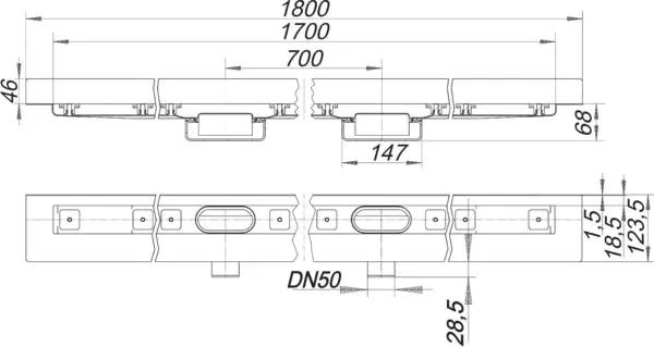 Duschrinne CeraLine Nano W Duo 1700 mm, DN 50 Duschrinne CeraLine Nano W Duo 1700 mm, DN 50