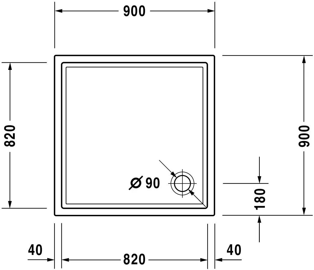 Duravit quadrat Duschwanne „Starck Slimline“ 90 × 90 cm ohne Antislip