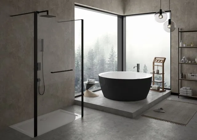 Hoesch Badewanne „iSensi“ Monolith freistehend rund ⌀ mm in Weiß (glänzend) / Schwarz (matt)