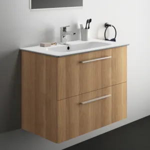 Möbelpaket i.life A mit Waschtisch 80cm und Unterschrank mit chrom Griff Weiß matt